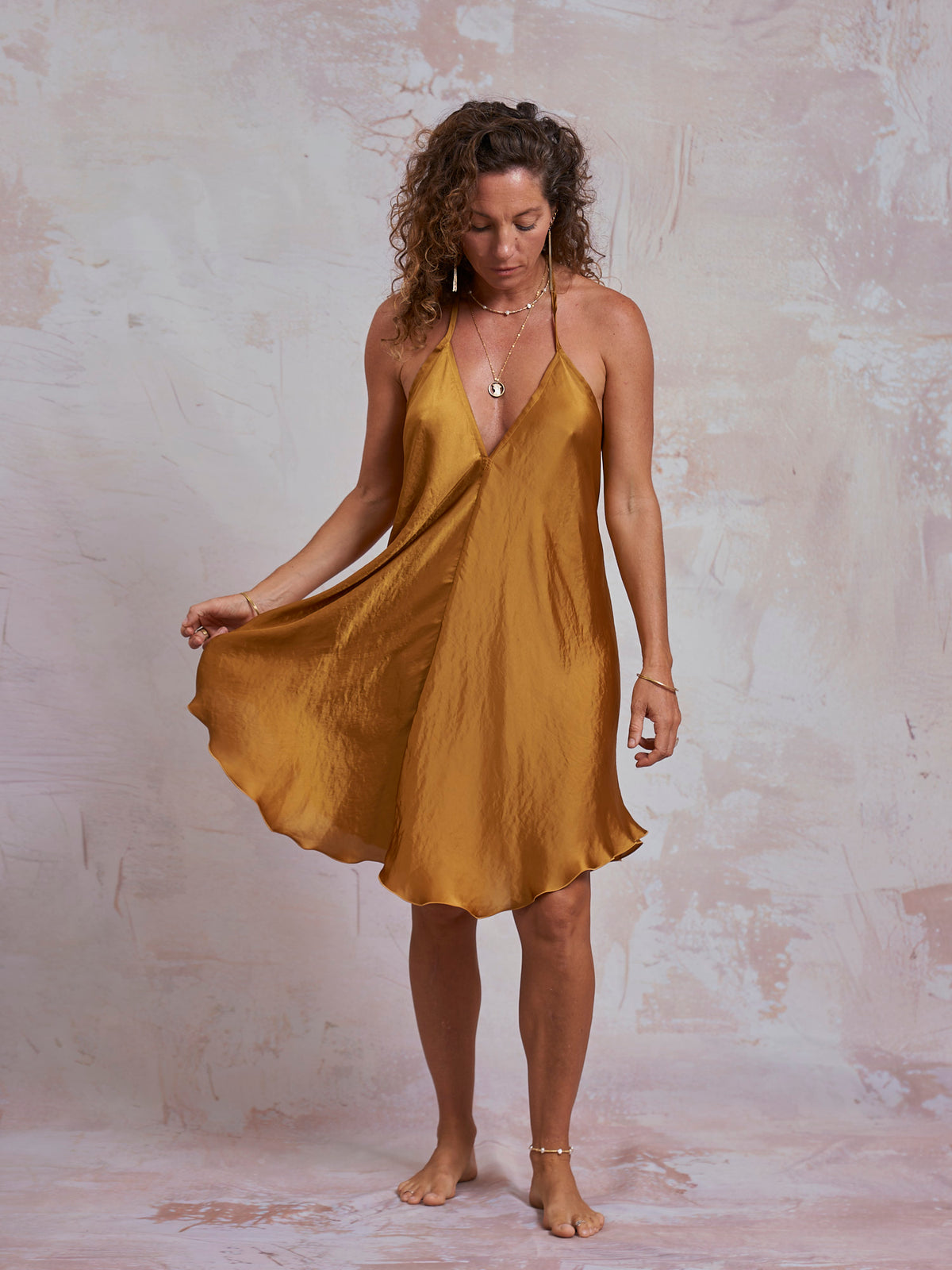 Gold Satin Ibiza Dress