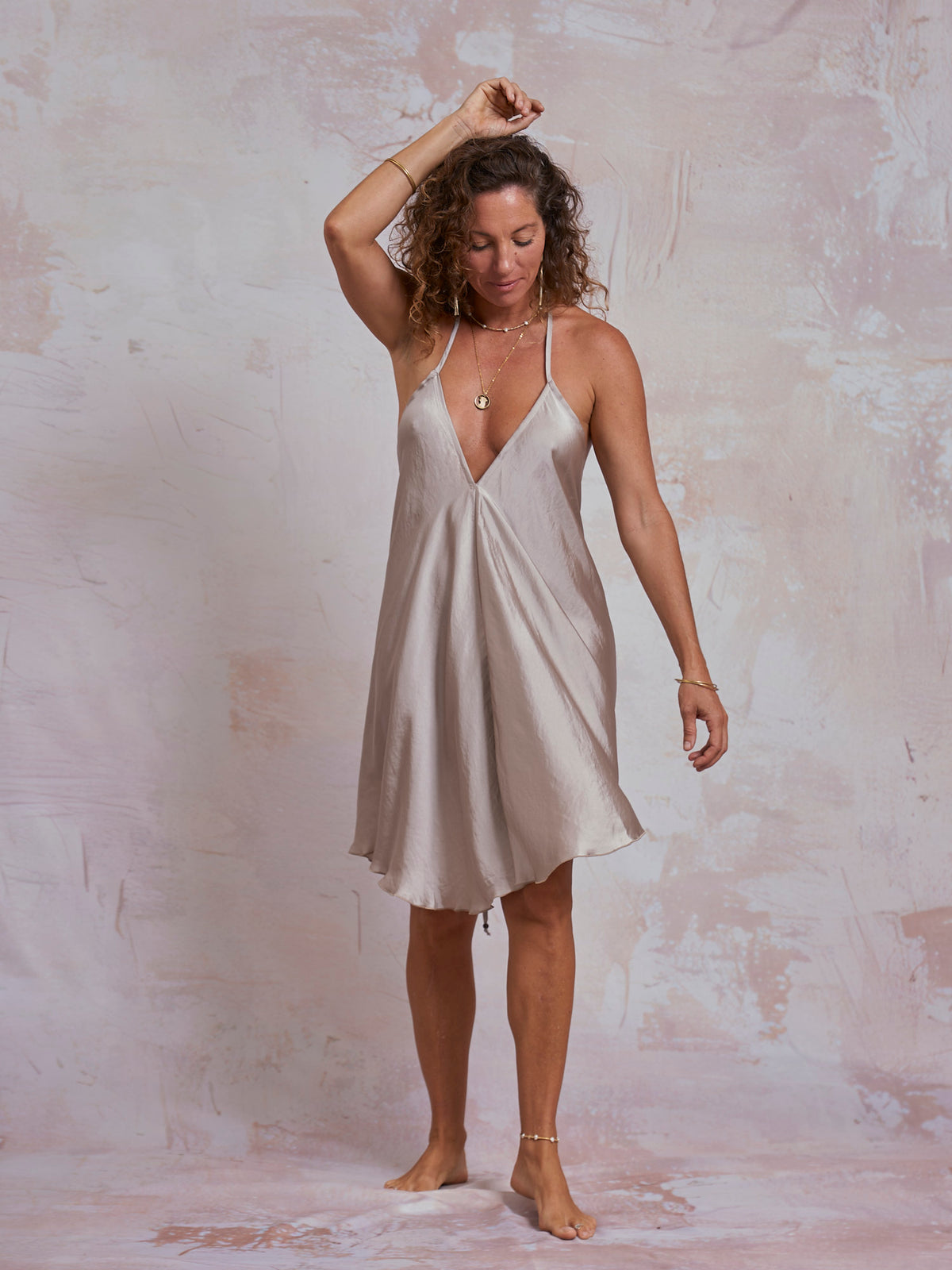 Taupe Satin Ibiza Dress