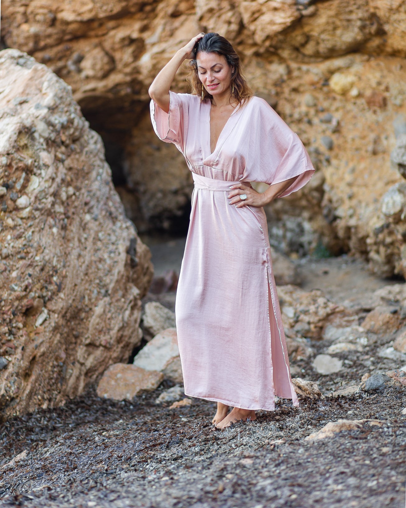 Pink Satin Kaftan Dress