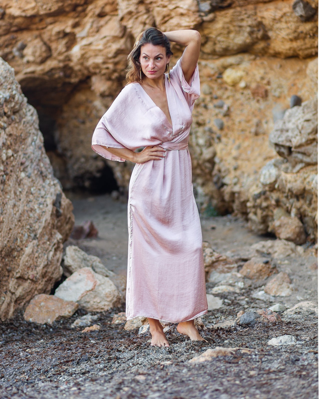 Pink Satin Kaftan Dress