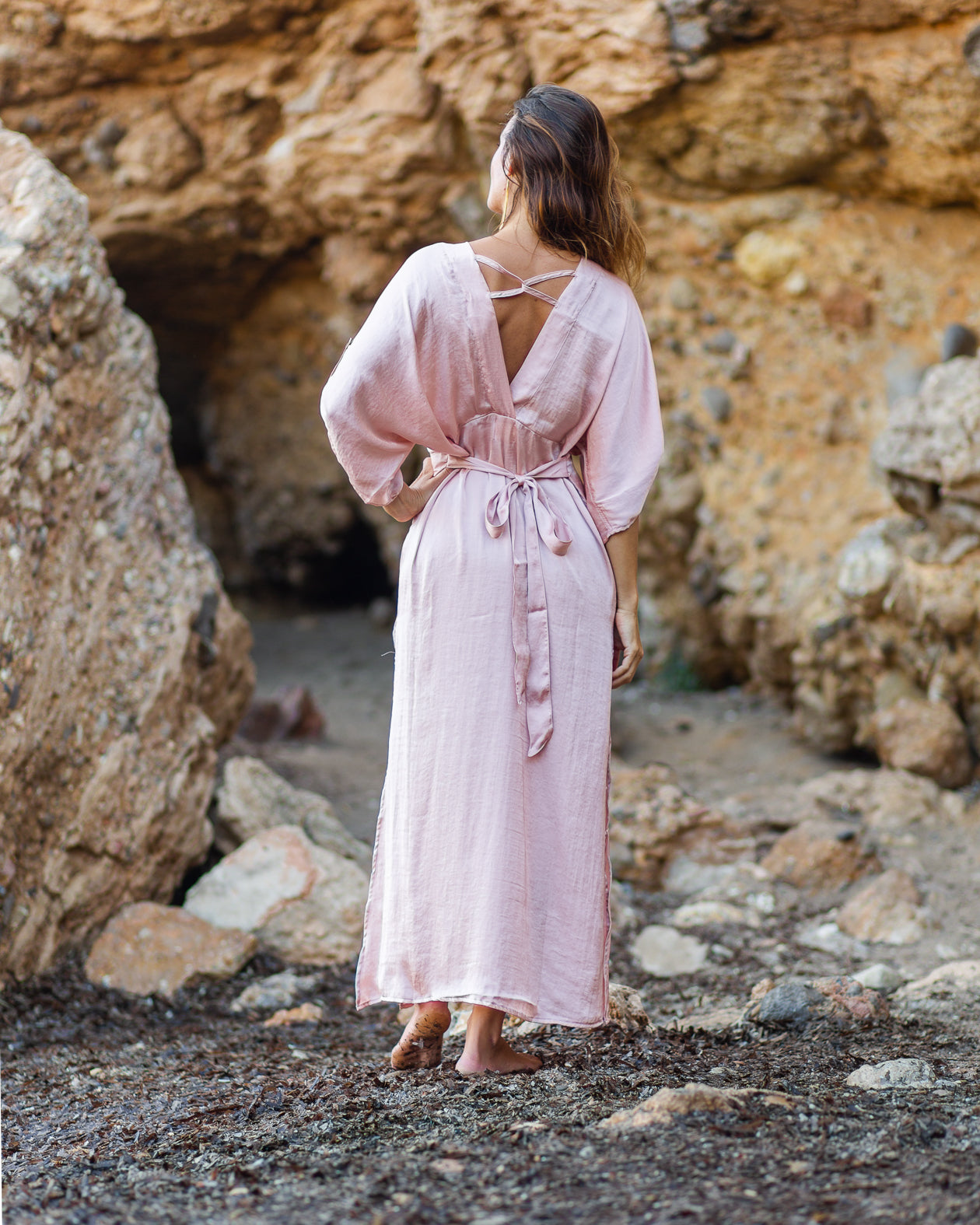 Pink Satin Kaftan Dress