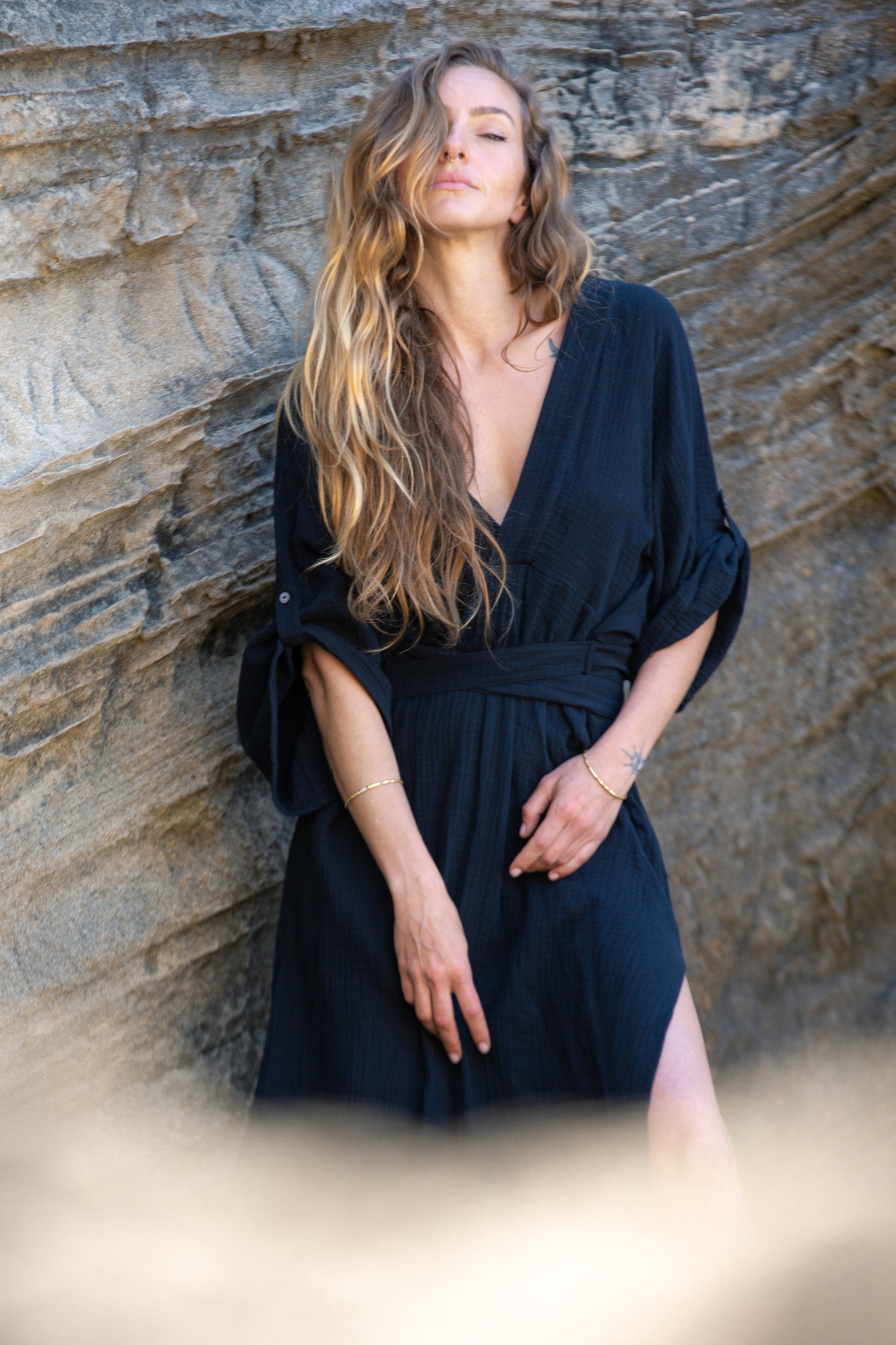 black kaftan dress KAFATU Womens Kaftan Dress Maxi African Tribal Patterns Handmade Robe  Natural Cotton with Pockets Ritual Festival Boho AJJAYA main image 1