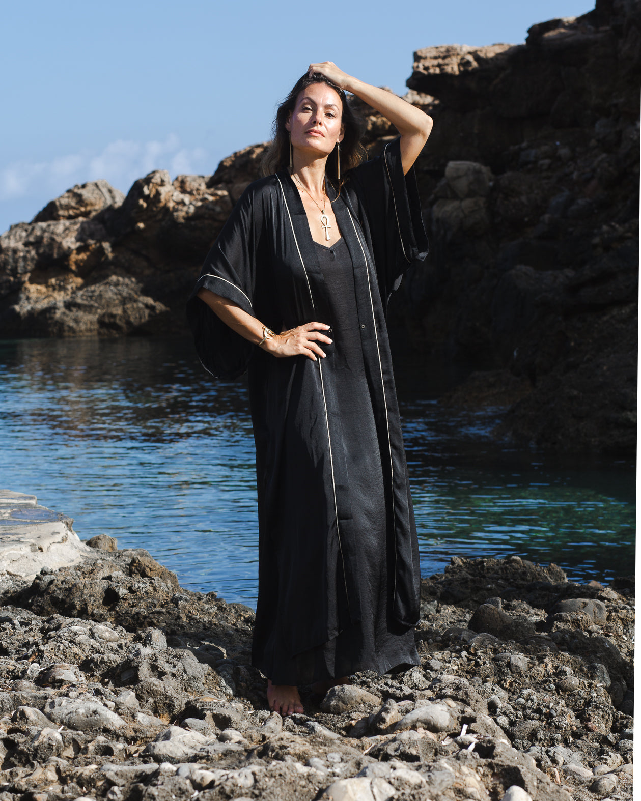 Black Satin Agate Kimono