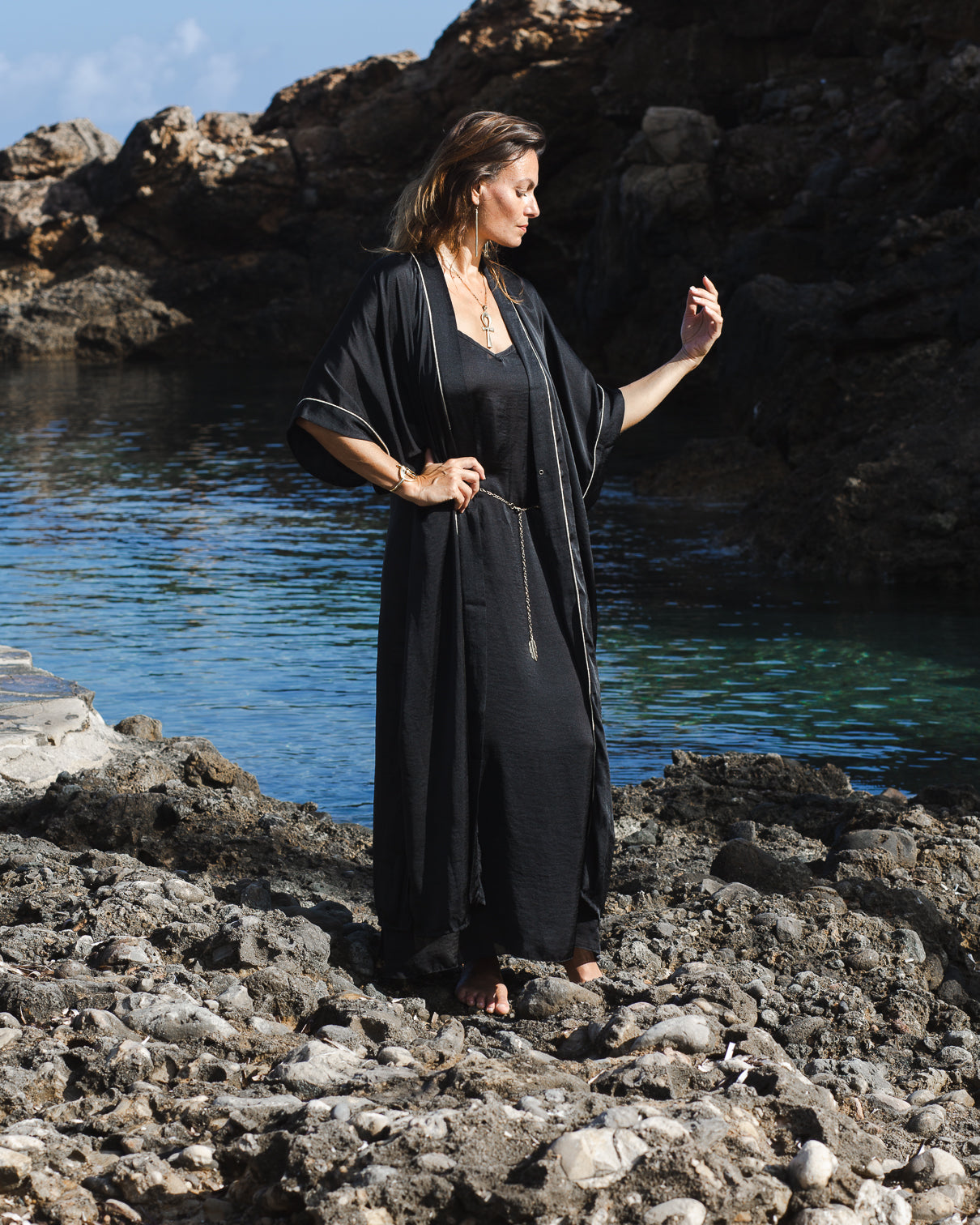 Black Satin Agate Kimono