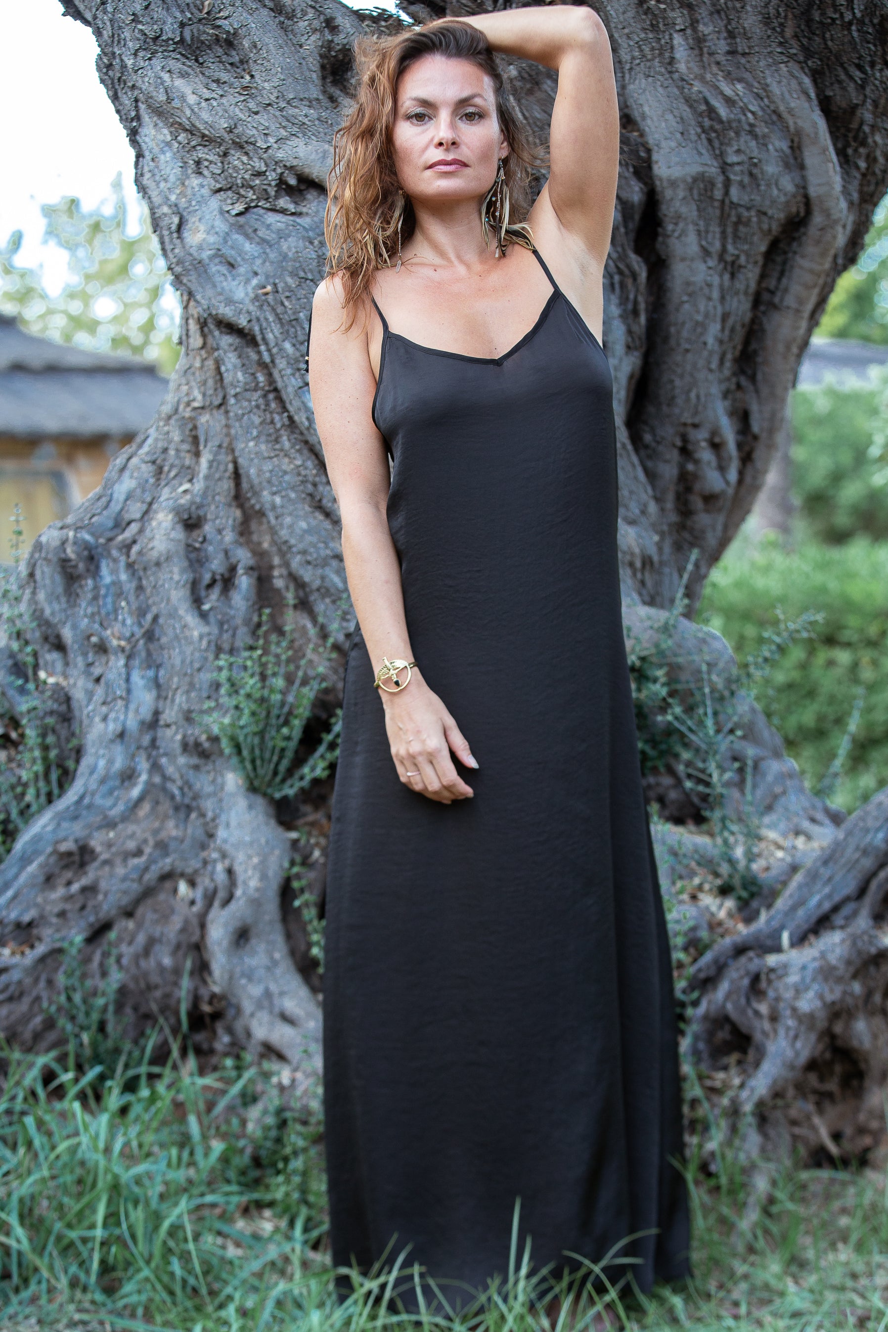 Black Satin Luna Maxi Dress