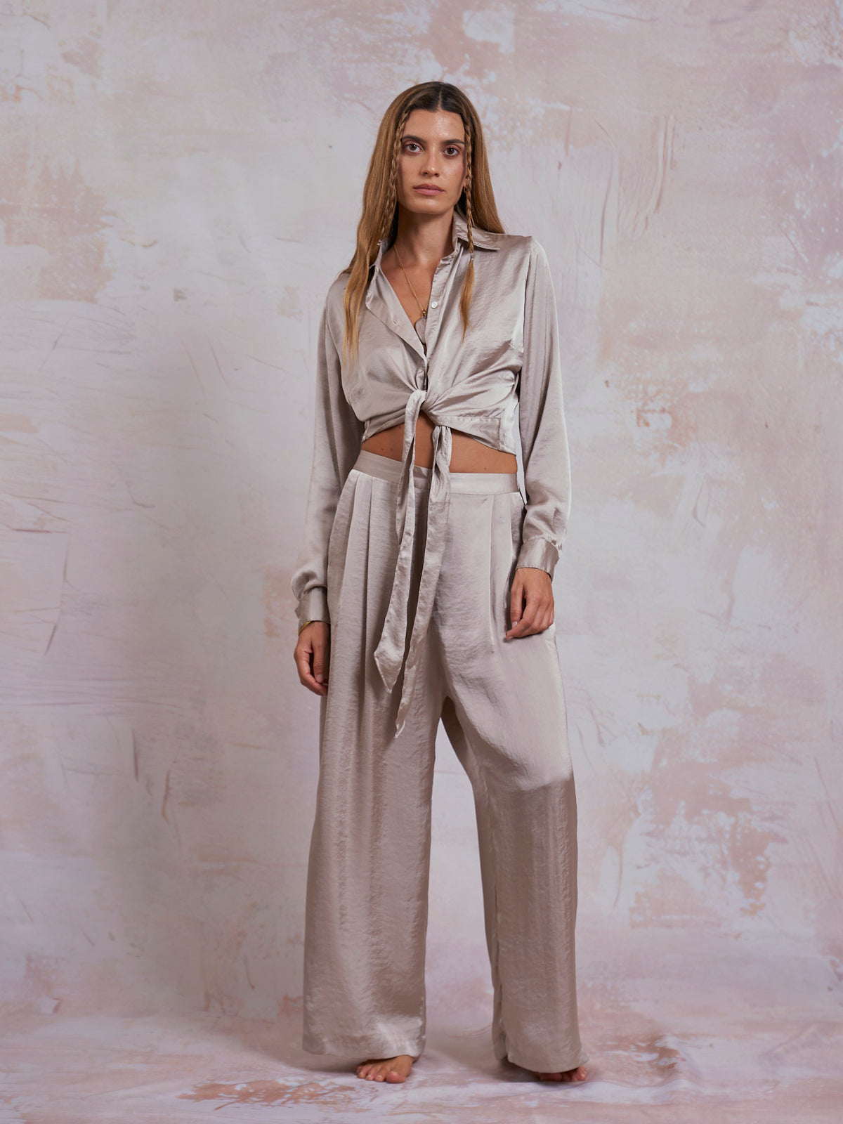 Taupe Satin Nancy Shirt