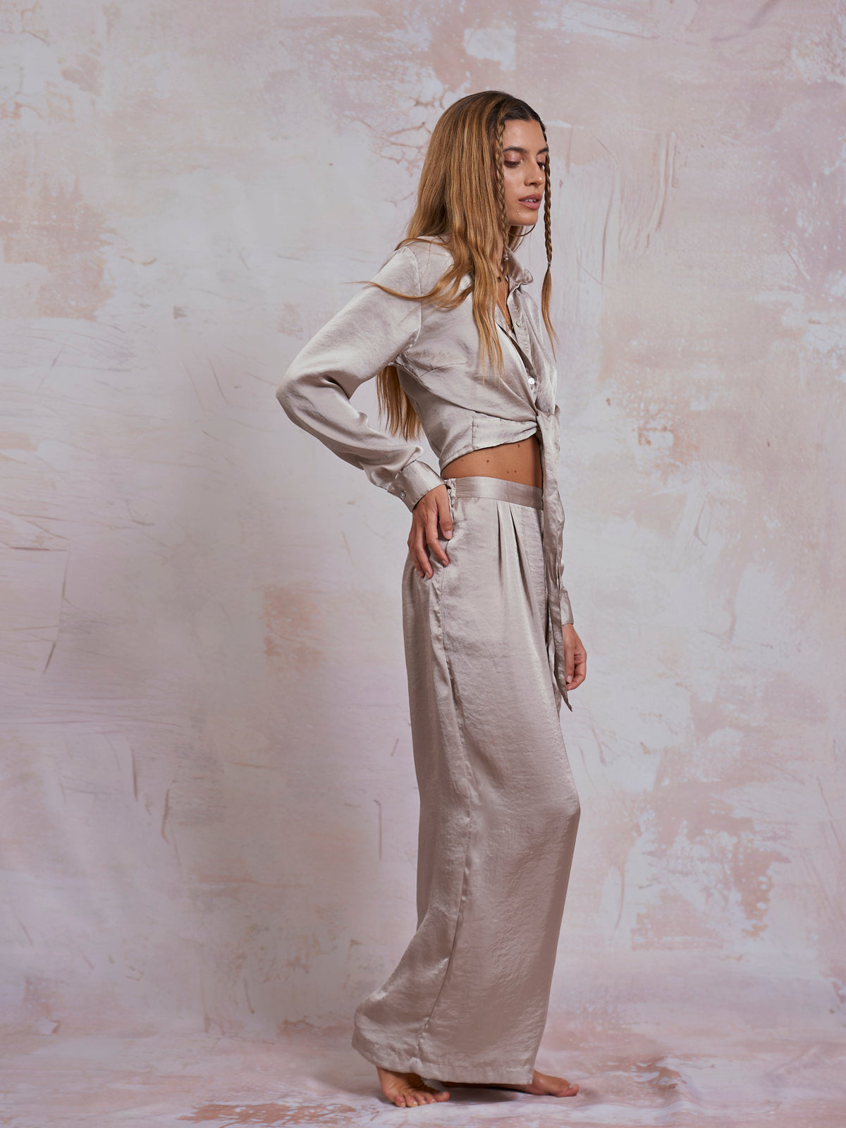 Taupe Satin Nancy Shirt