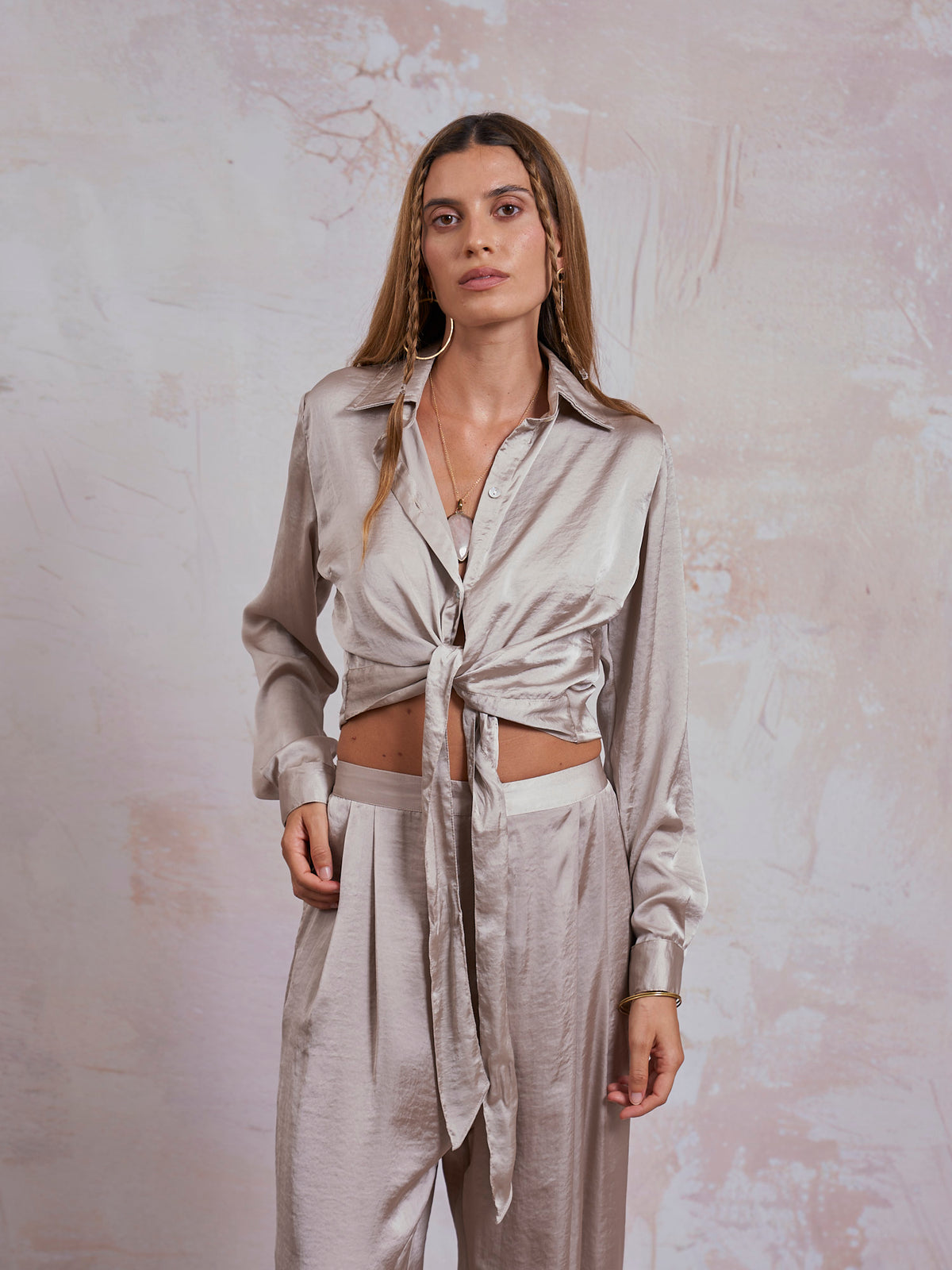 Taupe Satin Nancy Shirt