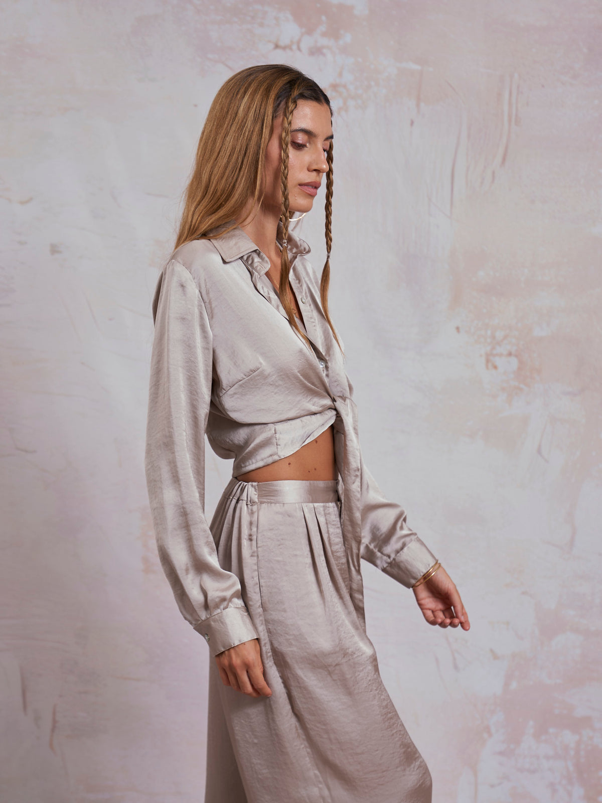 Taupe Satin Nancy Shirt
