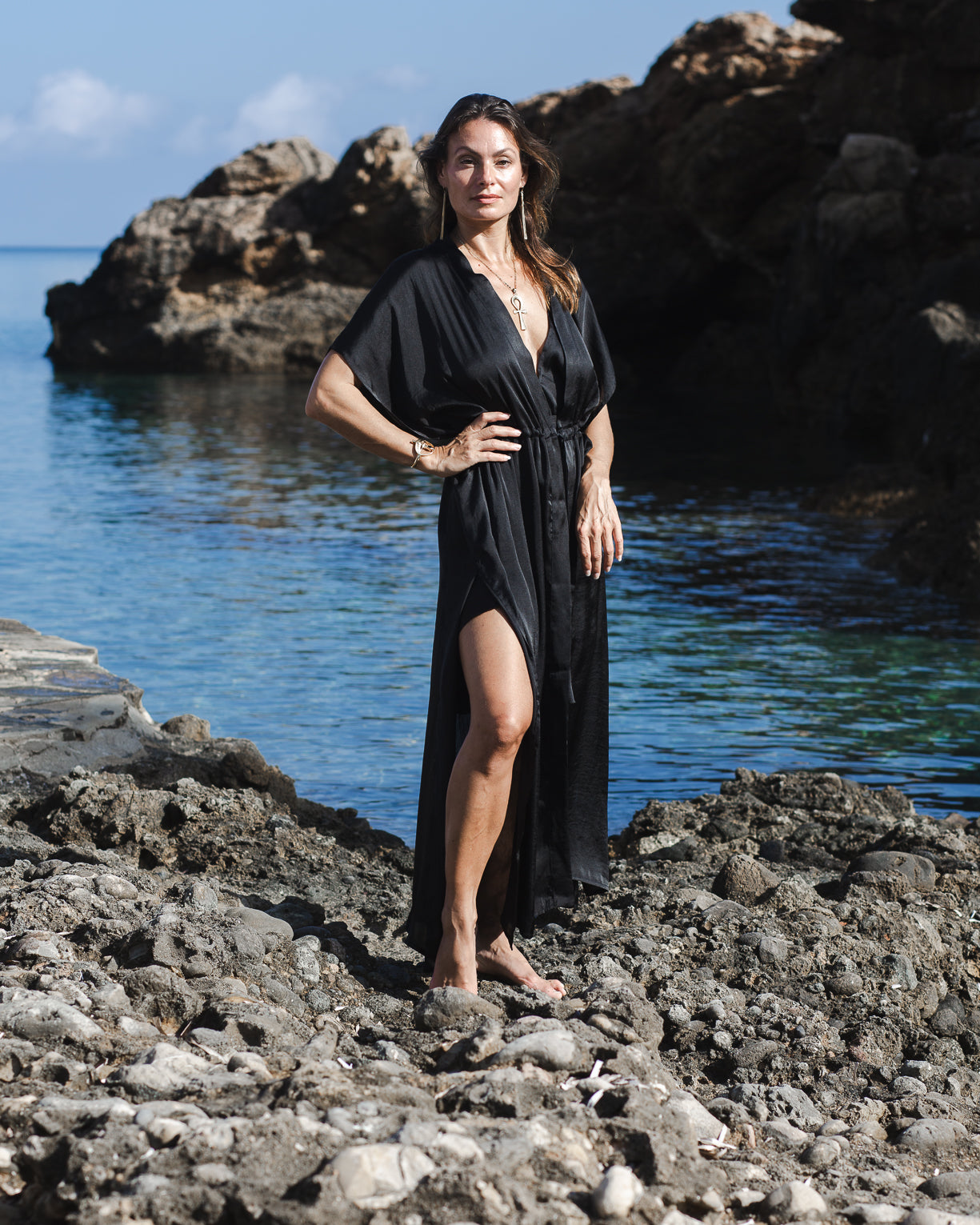 Black Satin Iris Kaftan