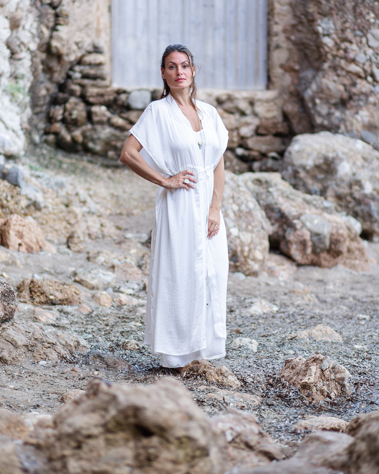 White Satin Iris Kaftan