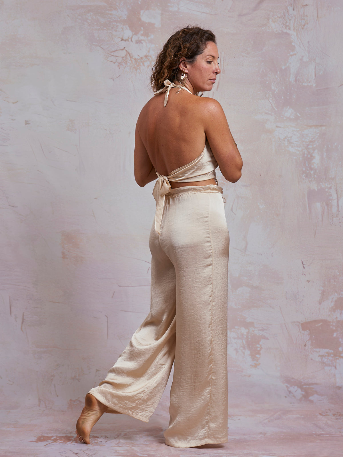 Ivory Satin Palazzo Pants