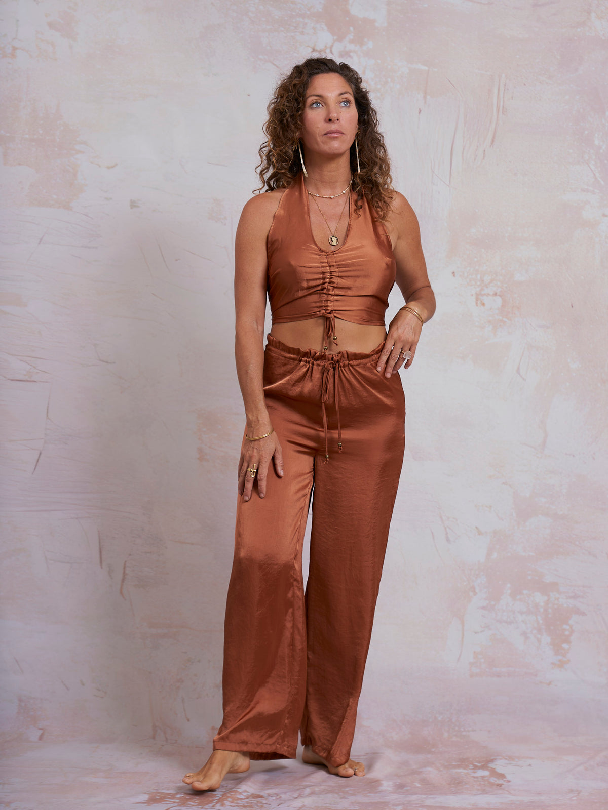 Copper Satin Palazzo Pants