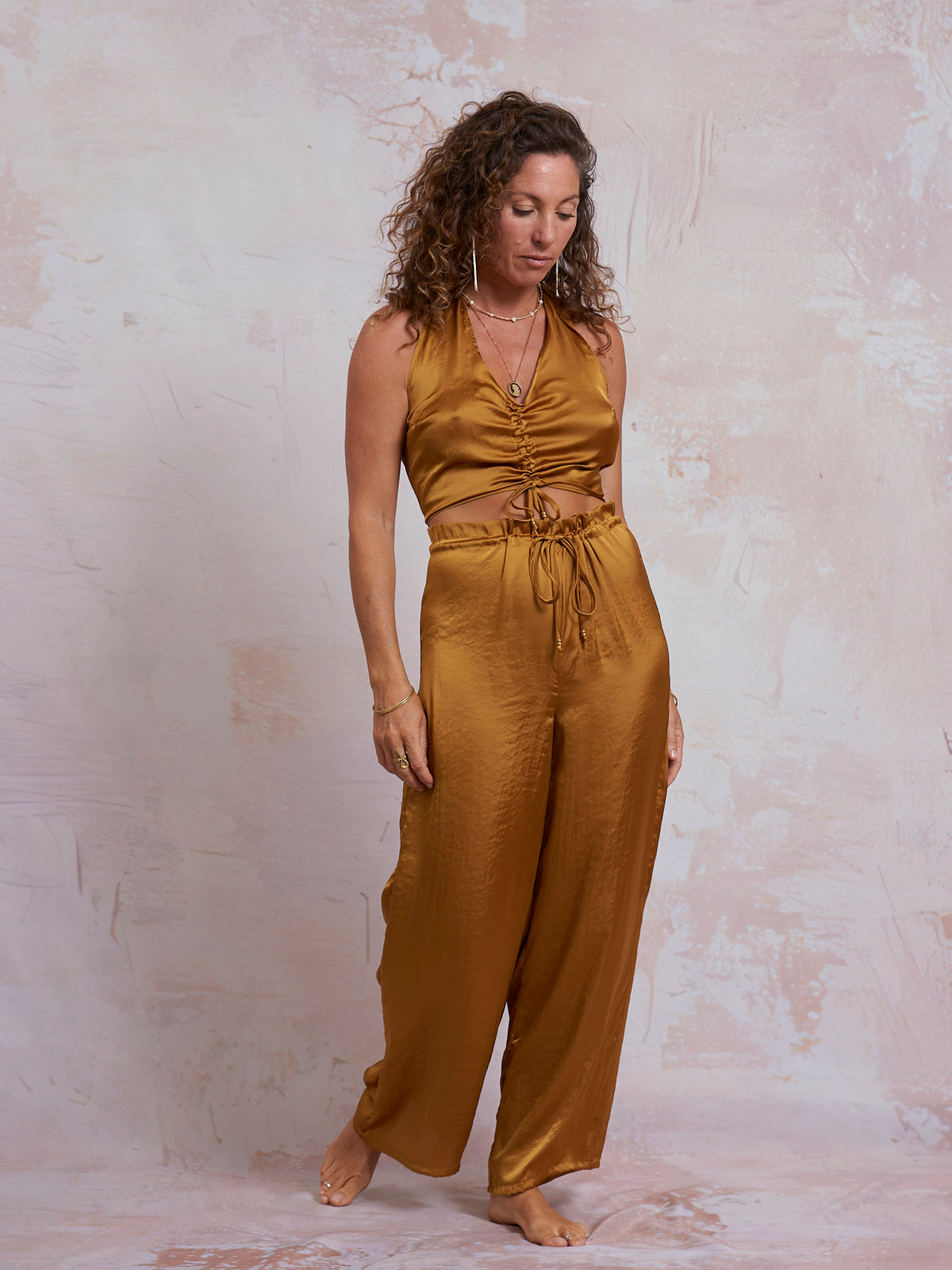 Gold Satin Palazzo Pants