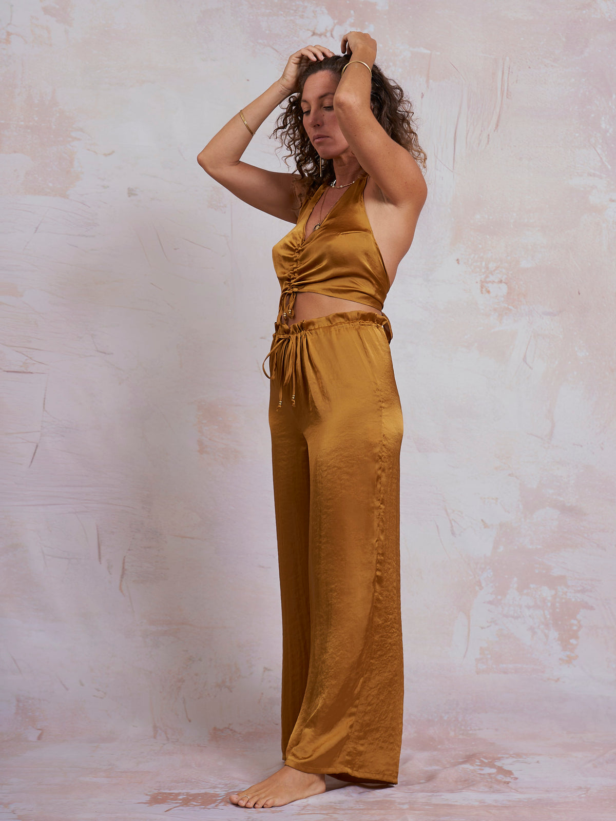 Gold Satin Palazzo Pants