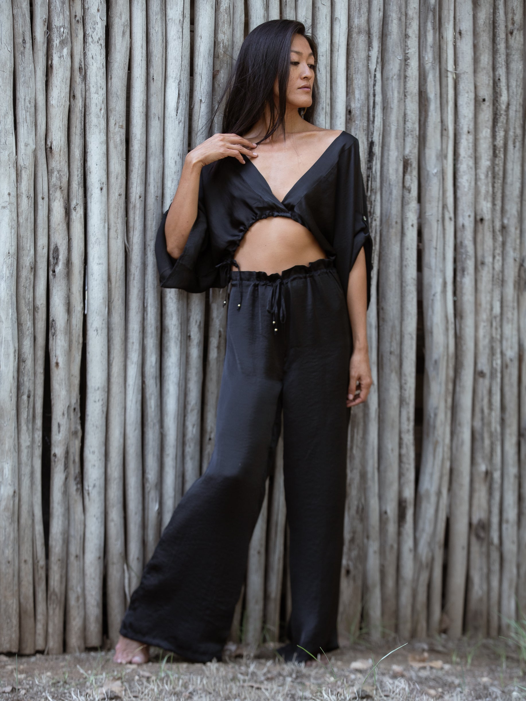 Black Satin Palazzo Pants