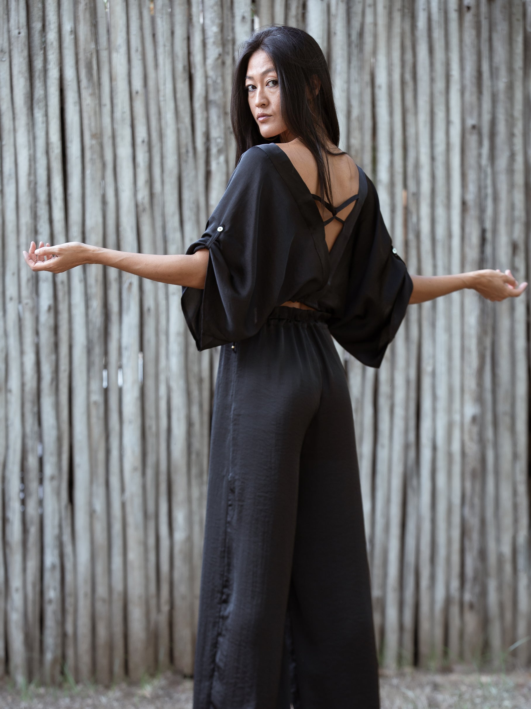 Black Satin Palazzo Pants