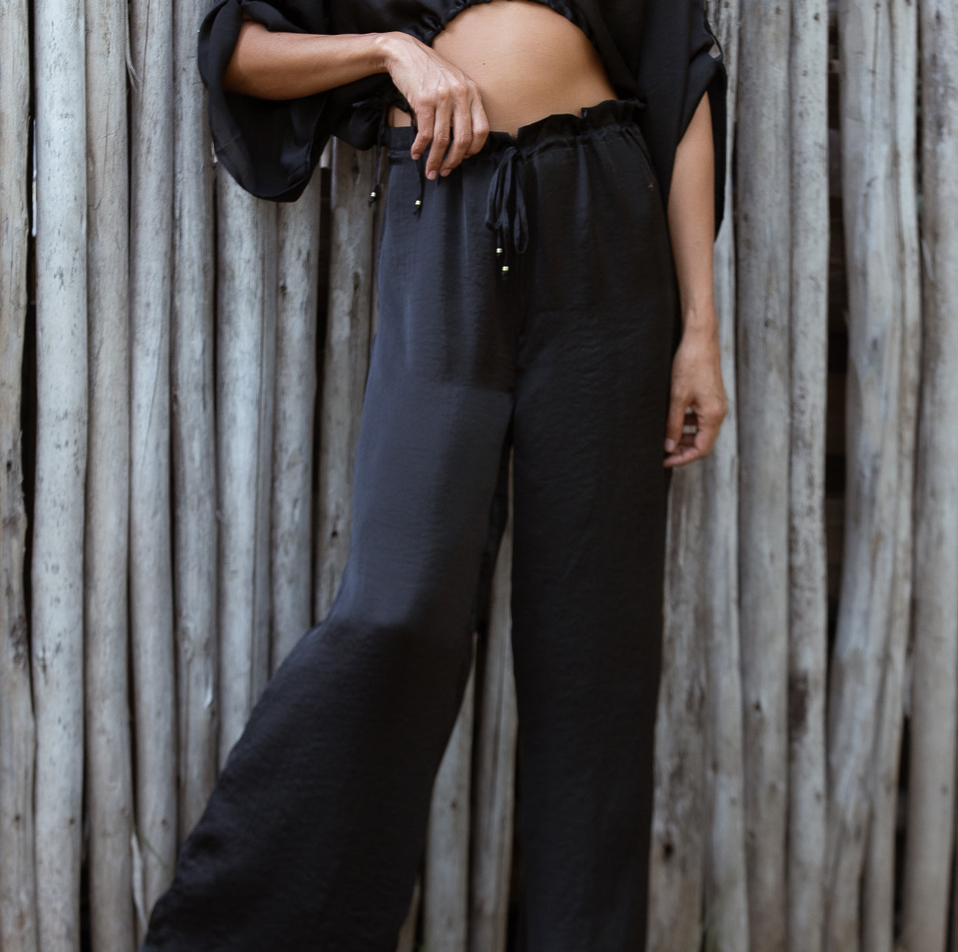 Black Satin Palazzo Pants