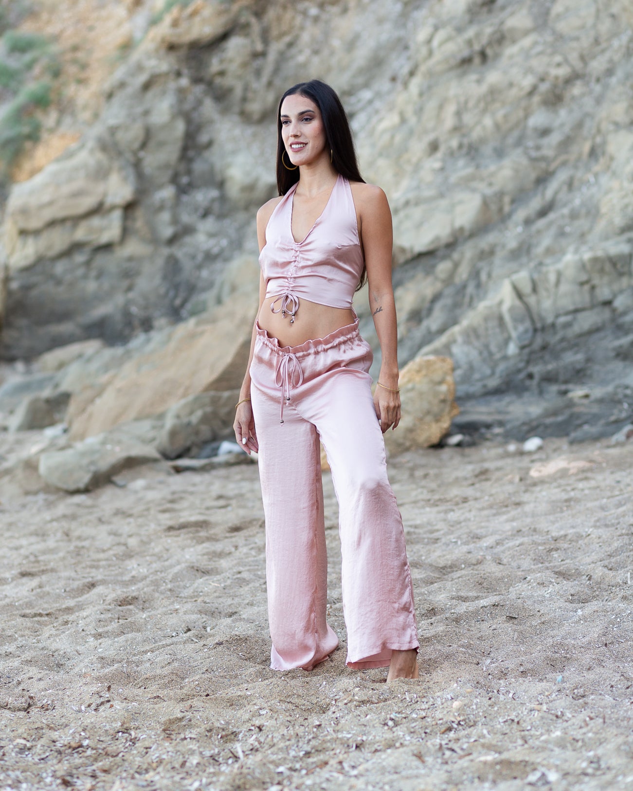 Pink Satin Palazzo Pants