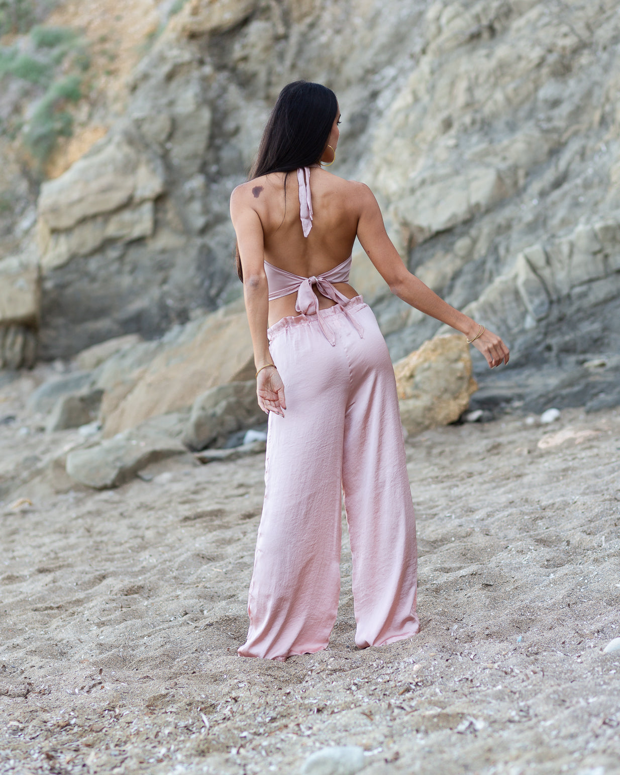 Pink Satin Palazzo Pants