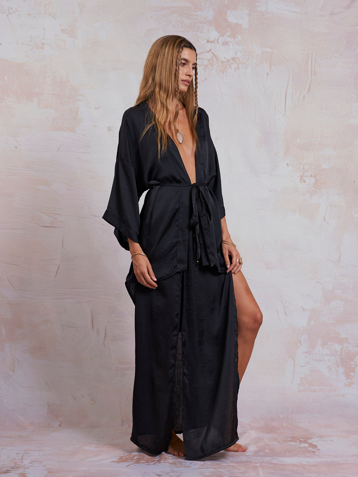 Black Satin Sam Kimono