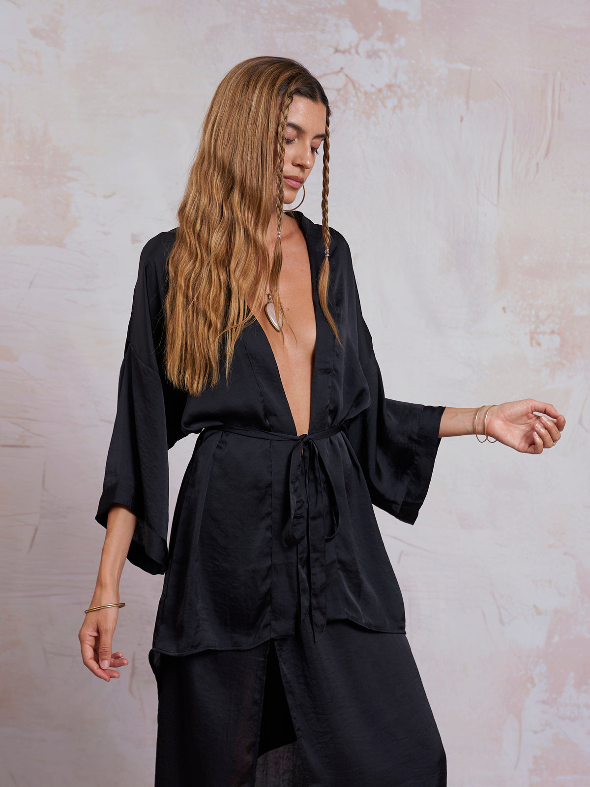 Black Satin Sam Kimono