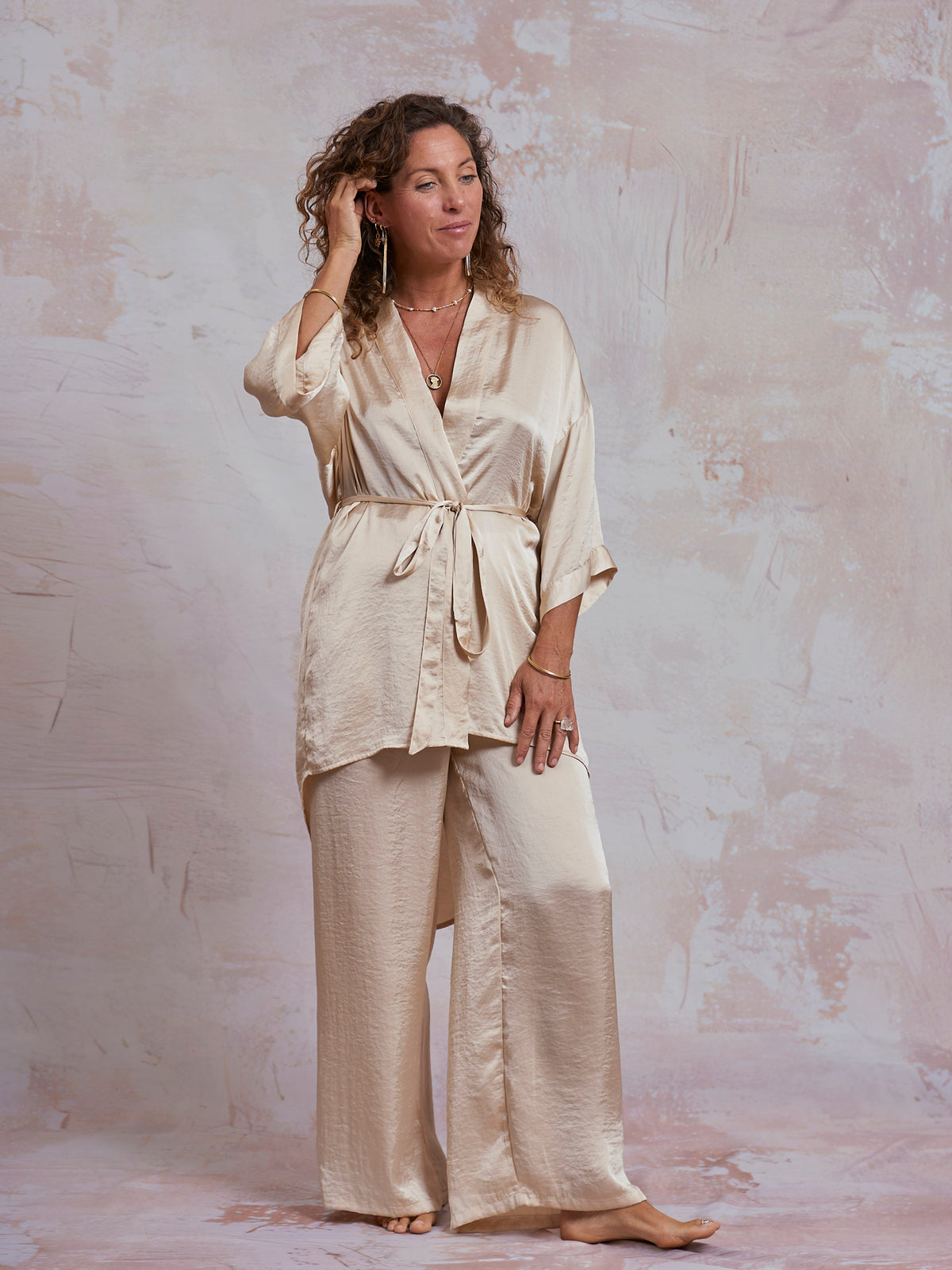 Ivory Satin Sam Kimono