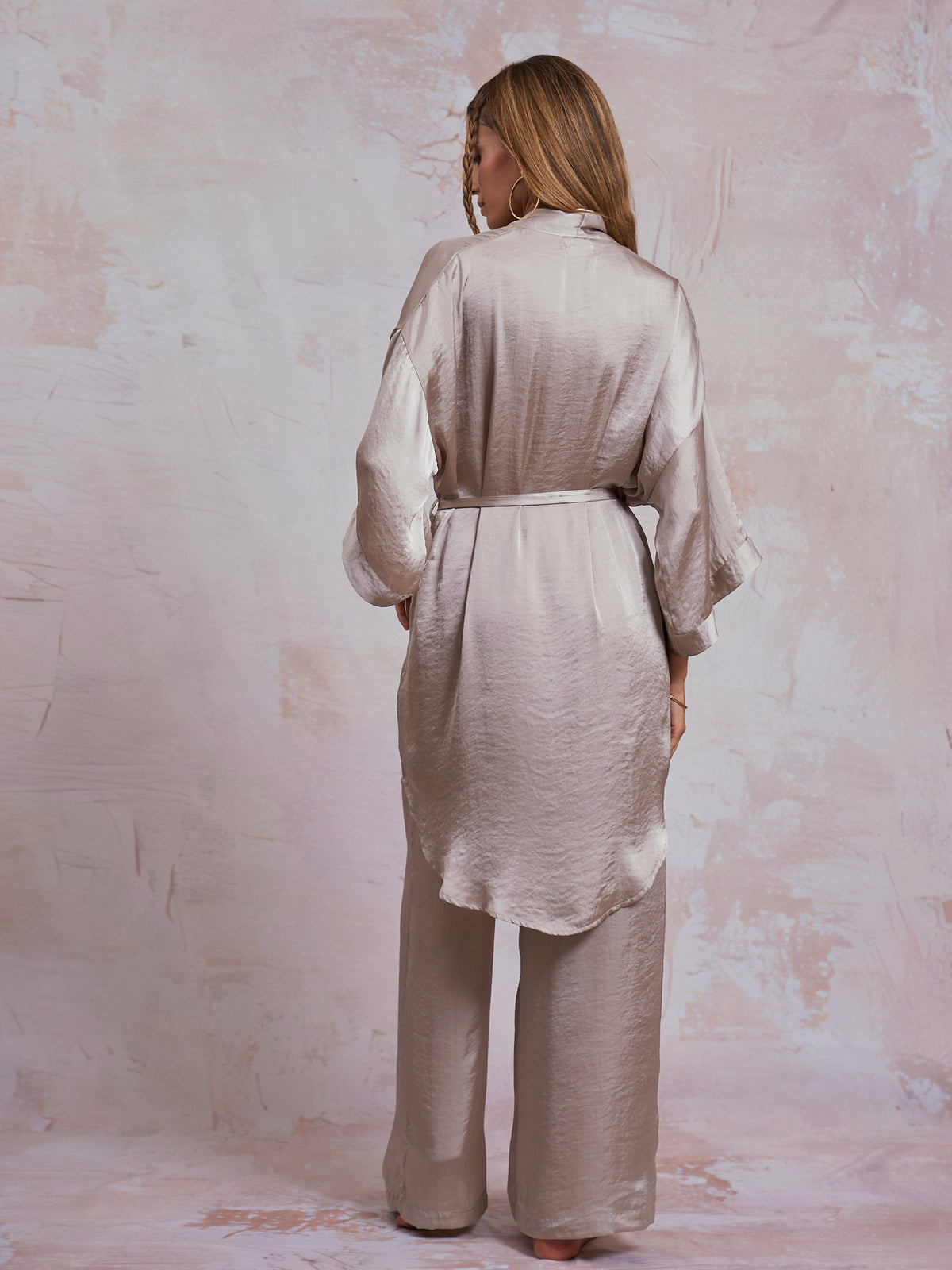 Taupe Satin Sam Kimono