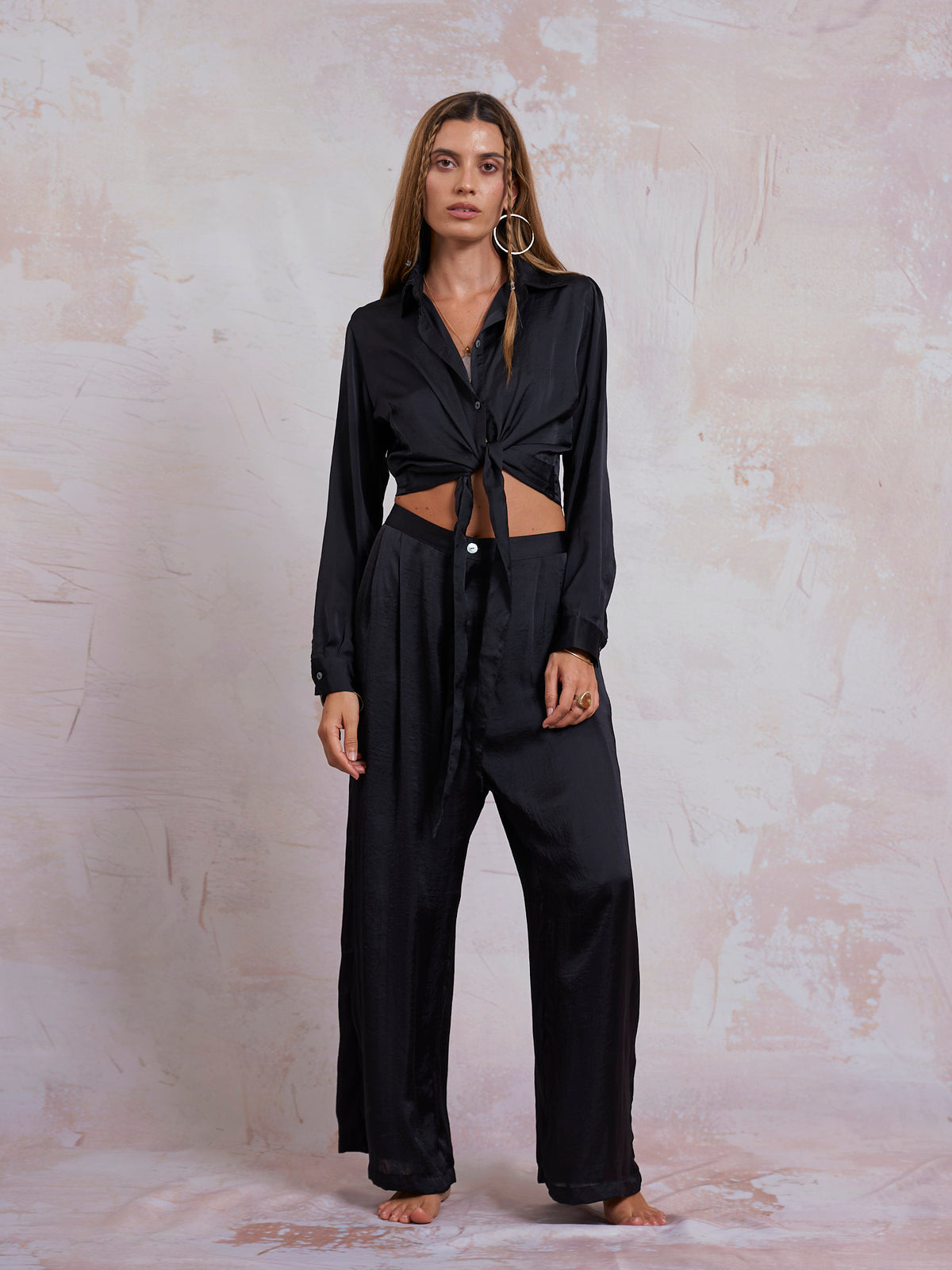 Black Satin Sara Pants