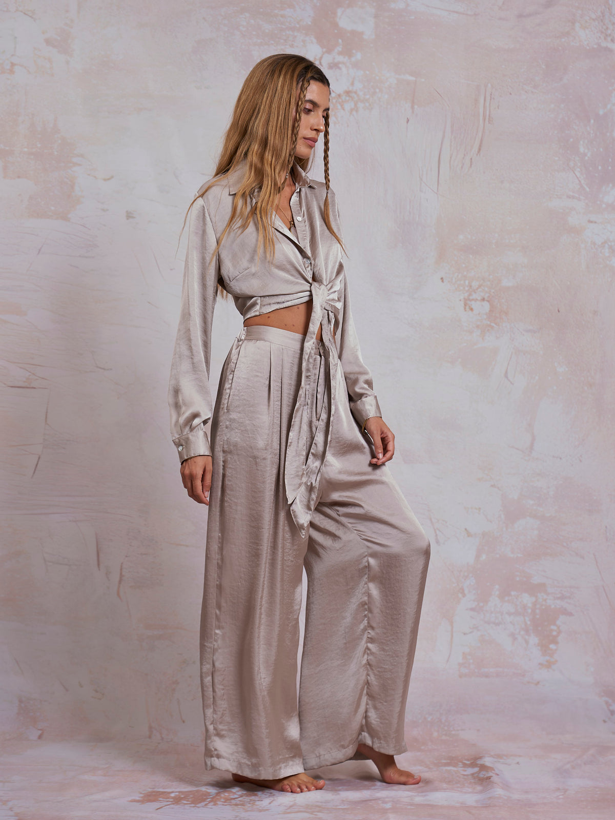 Taupe Satin Sara Pants