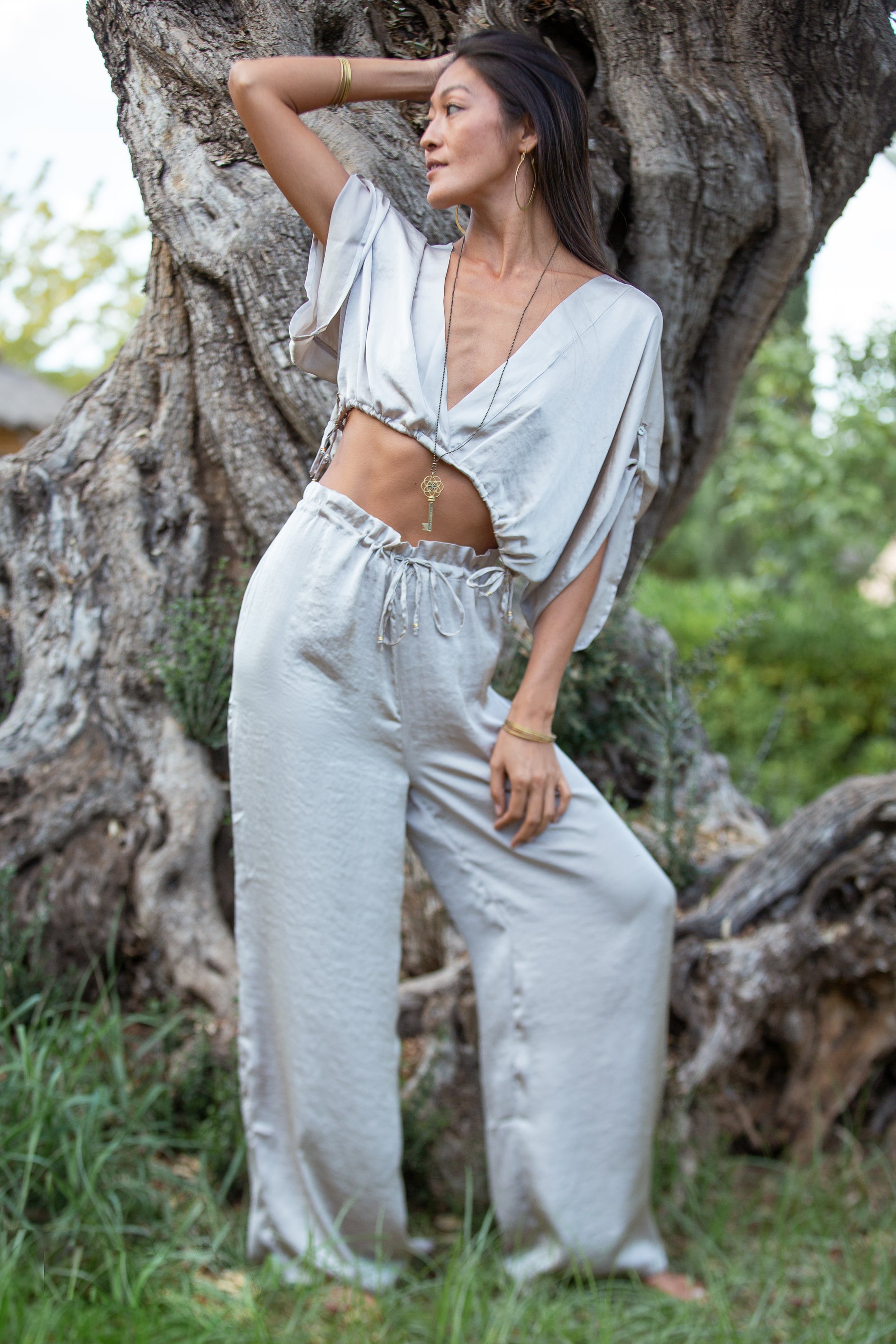 Taupe Satin Diamond Top