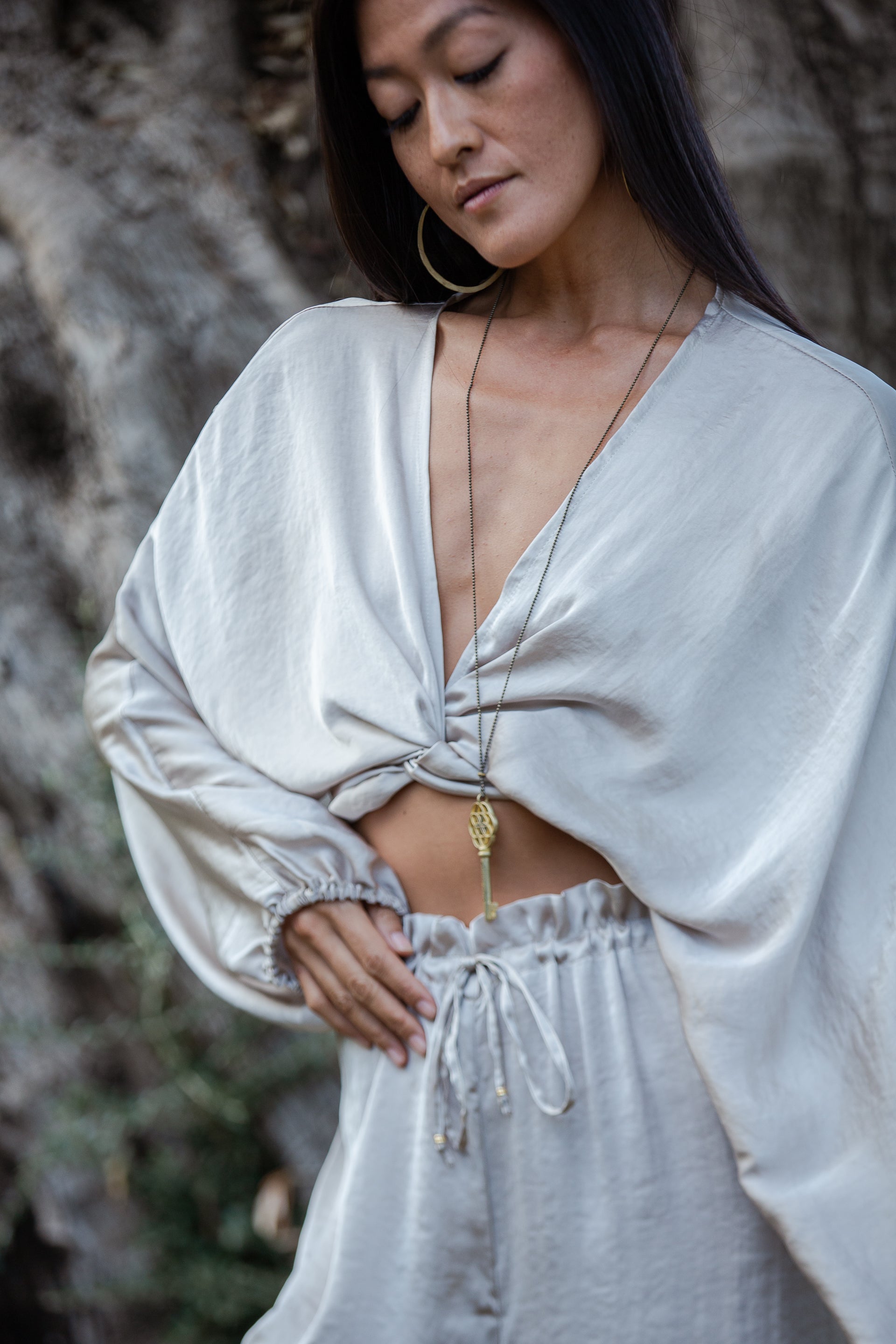 Taupe Satin Selene Top