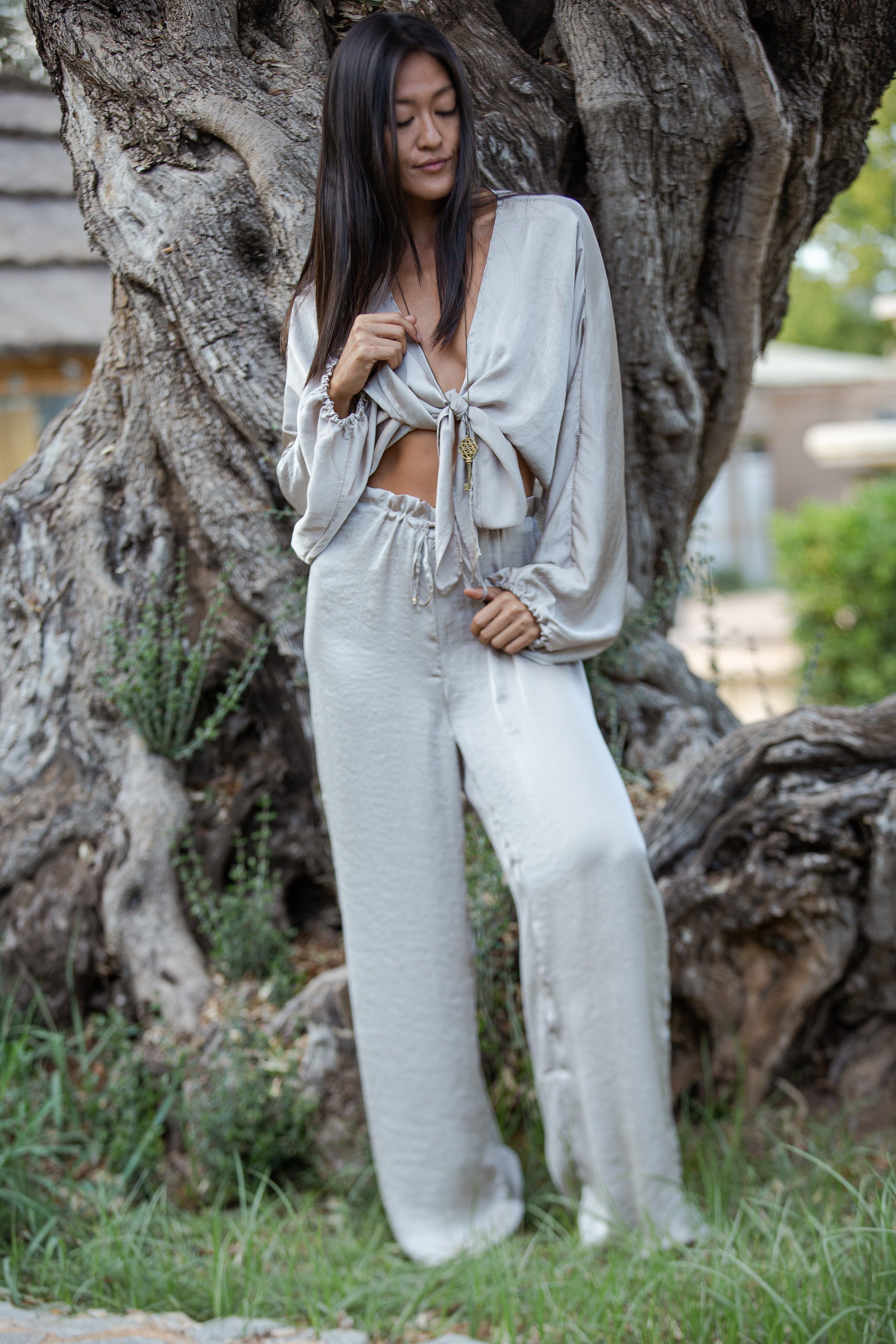 Taupe Satin Selene Top