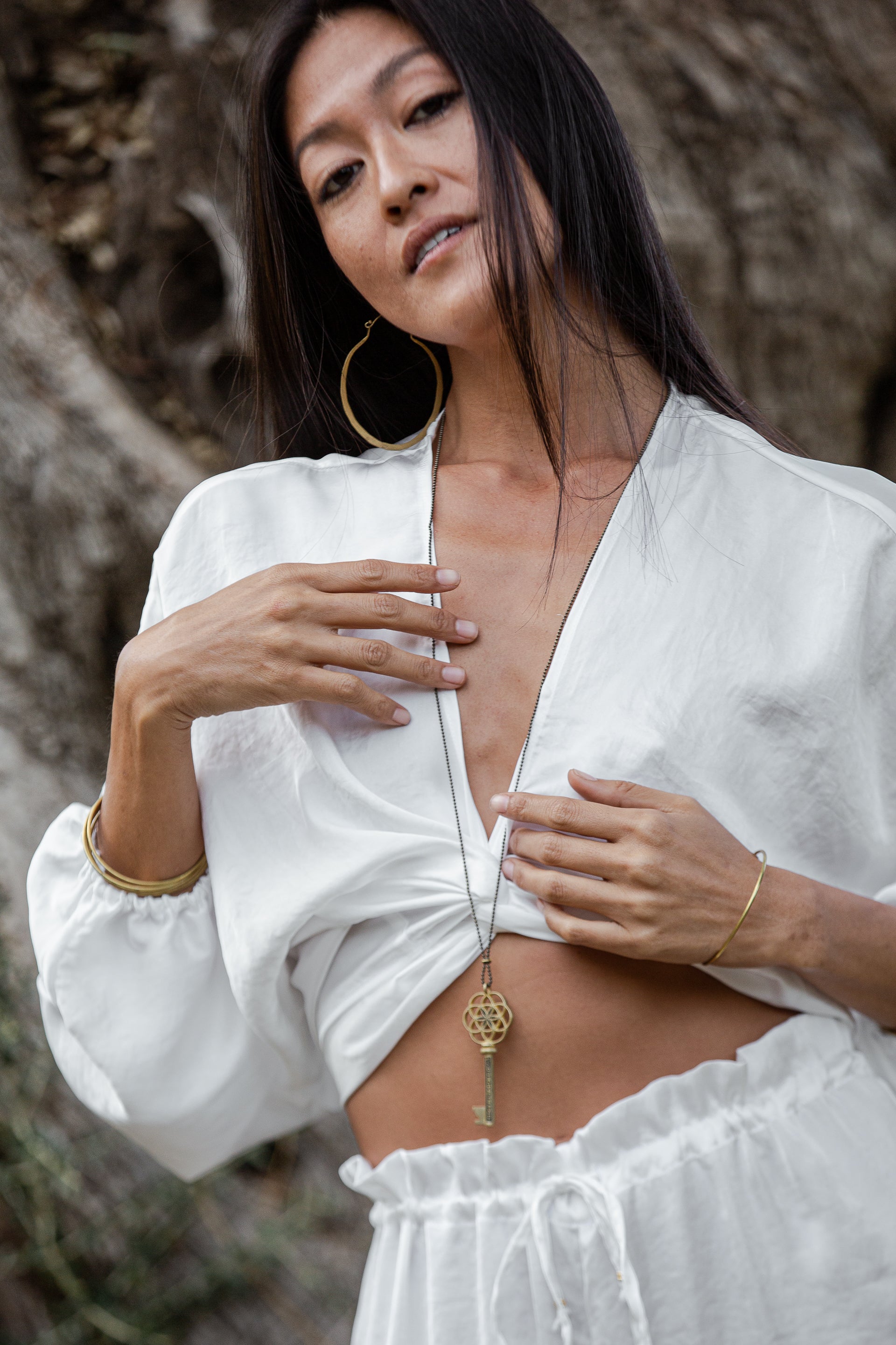 White Satin Selene Top