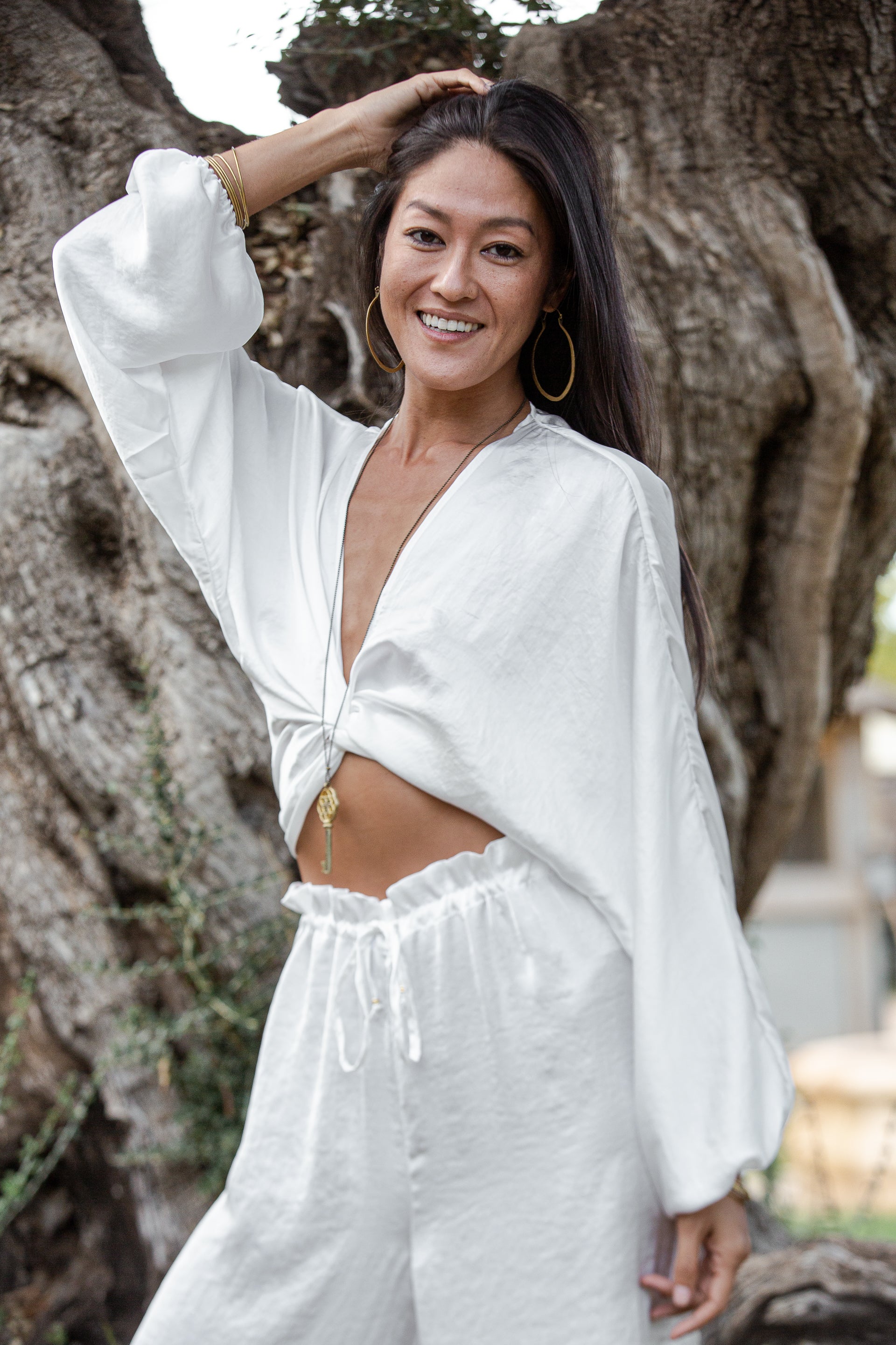 White Satin Selene Top