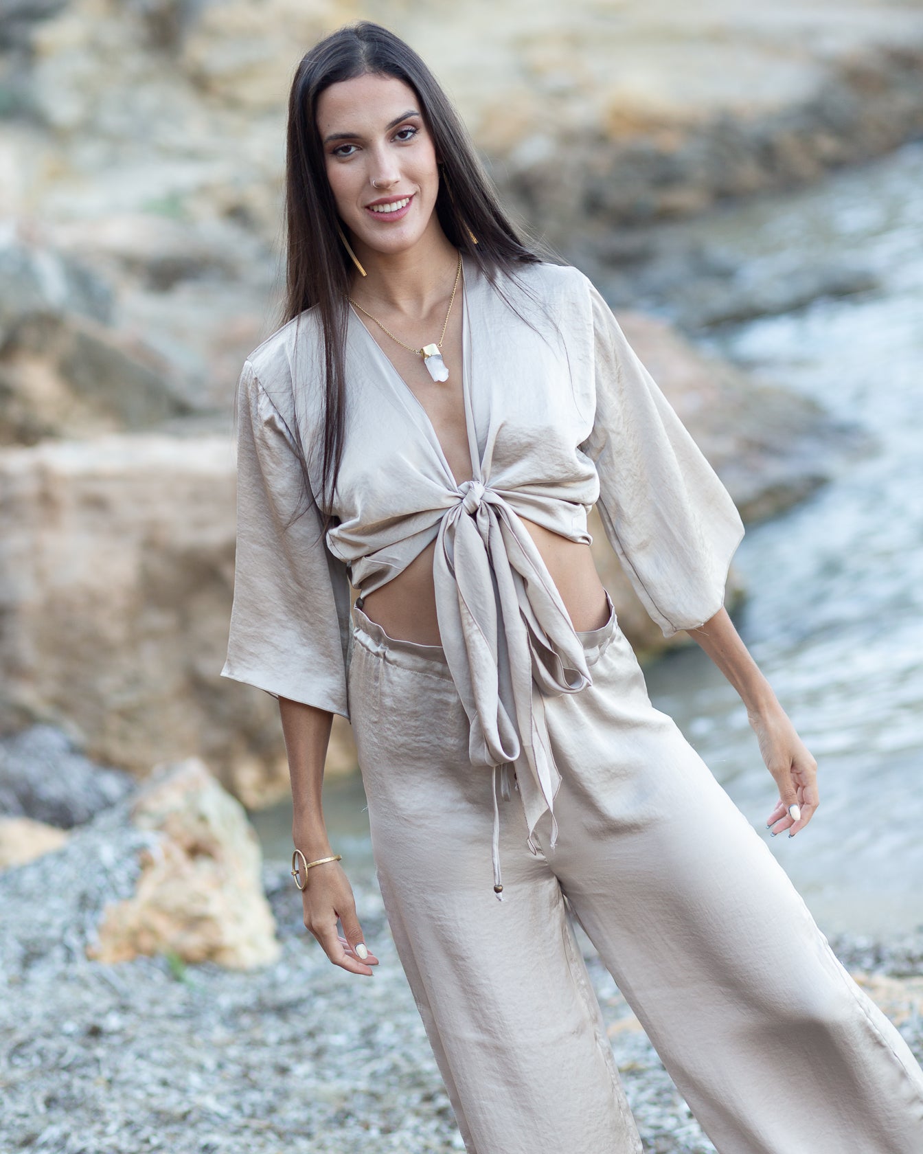 Taupe Satin Freya Top