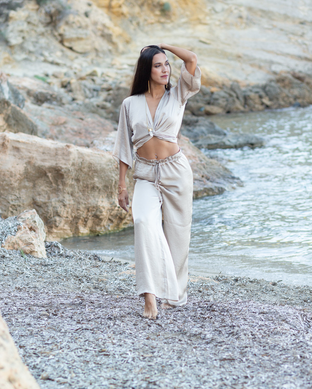 Taupe Satin Freya Top