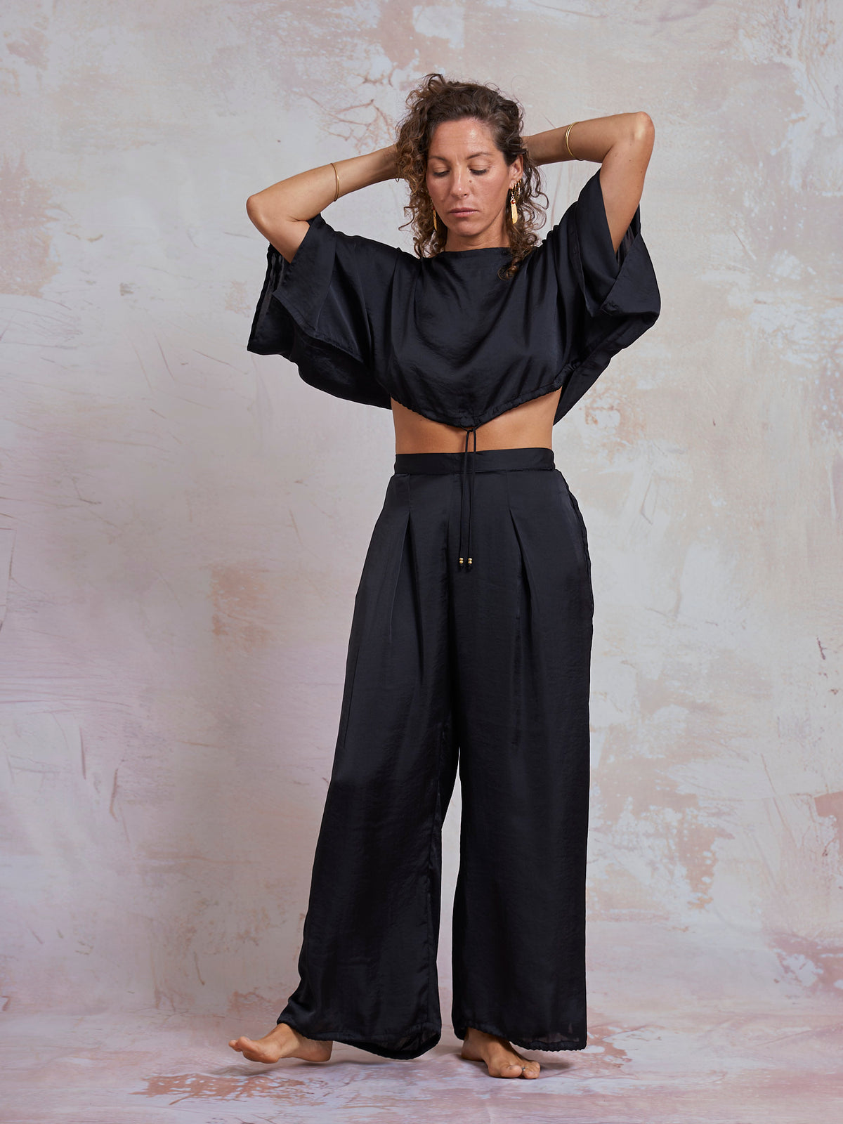 Black Satin Yuko Pants