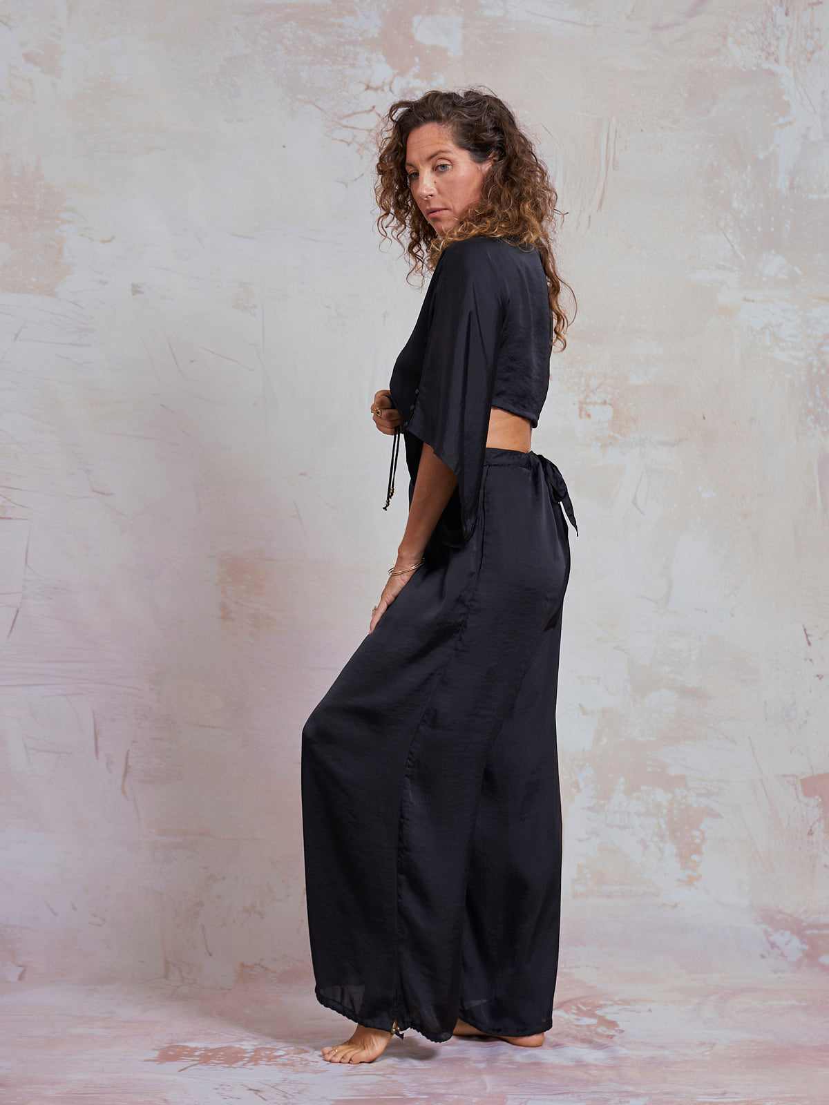 Black Satin Yuko Pants