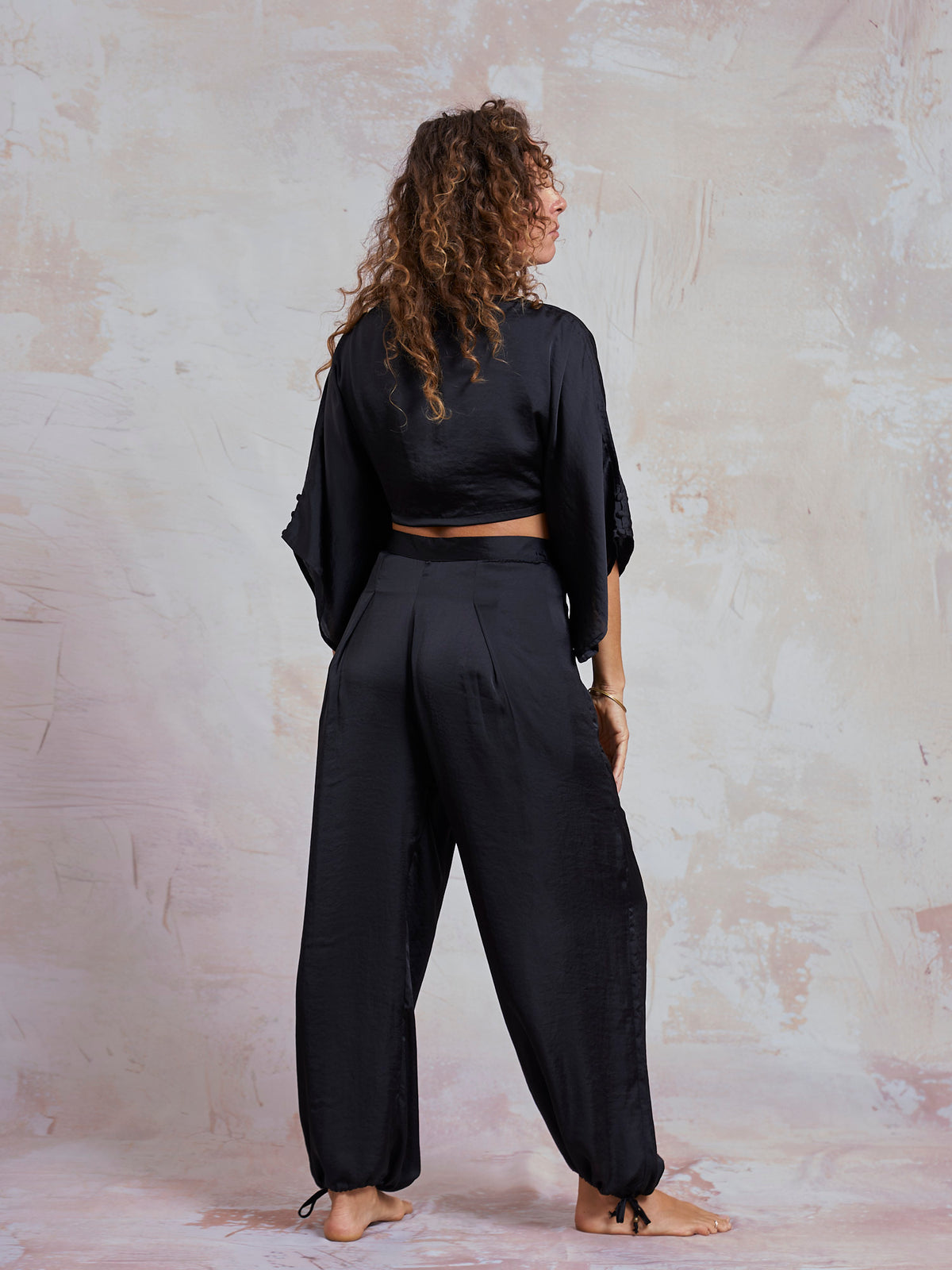 Black Satin Yuko Pants
