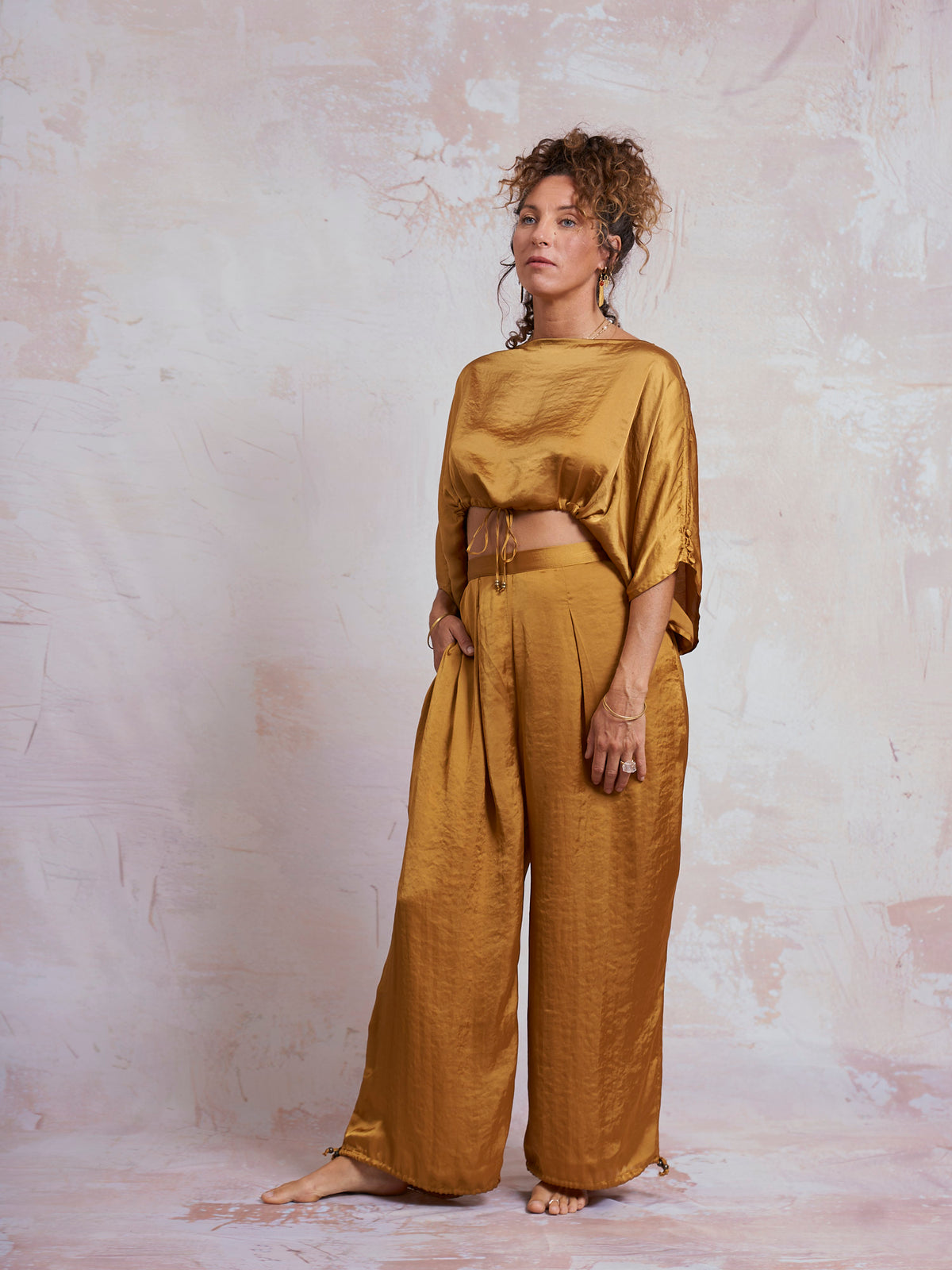 Gold Satin Yuko Pants