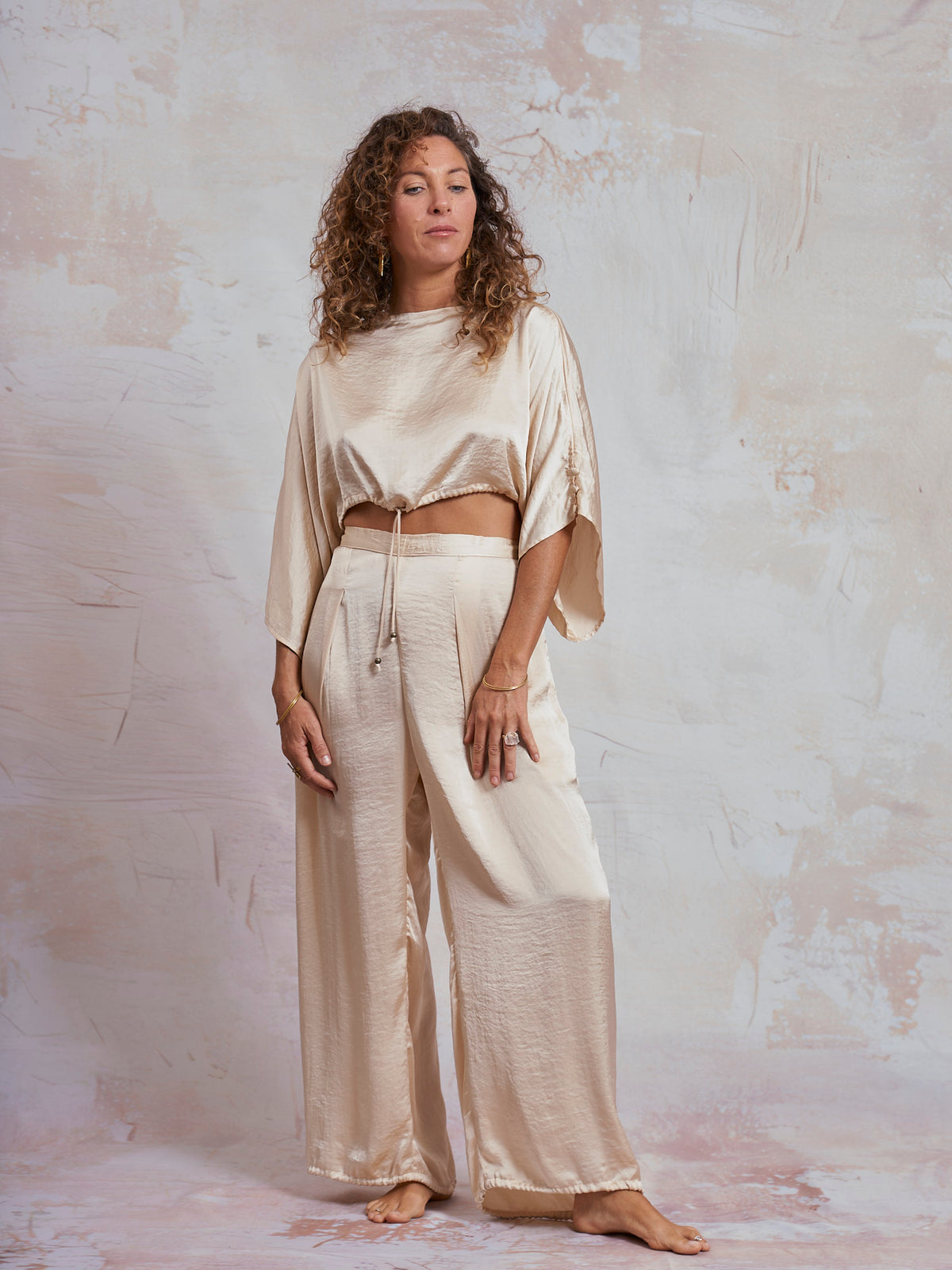 Ivory Satin Yuko Pants