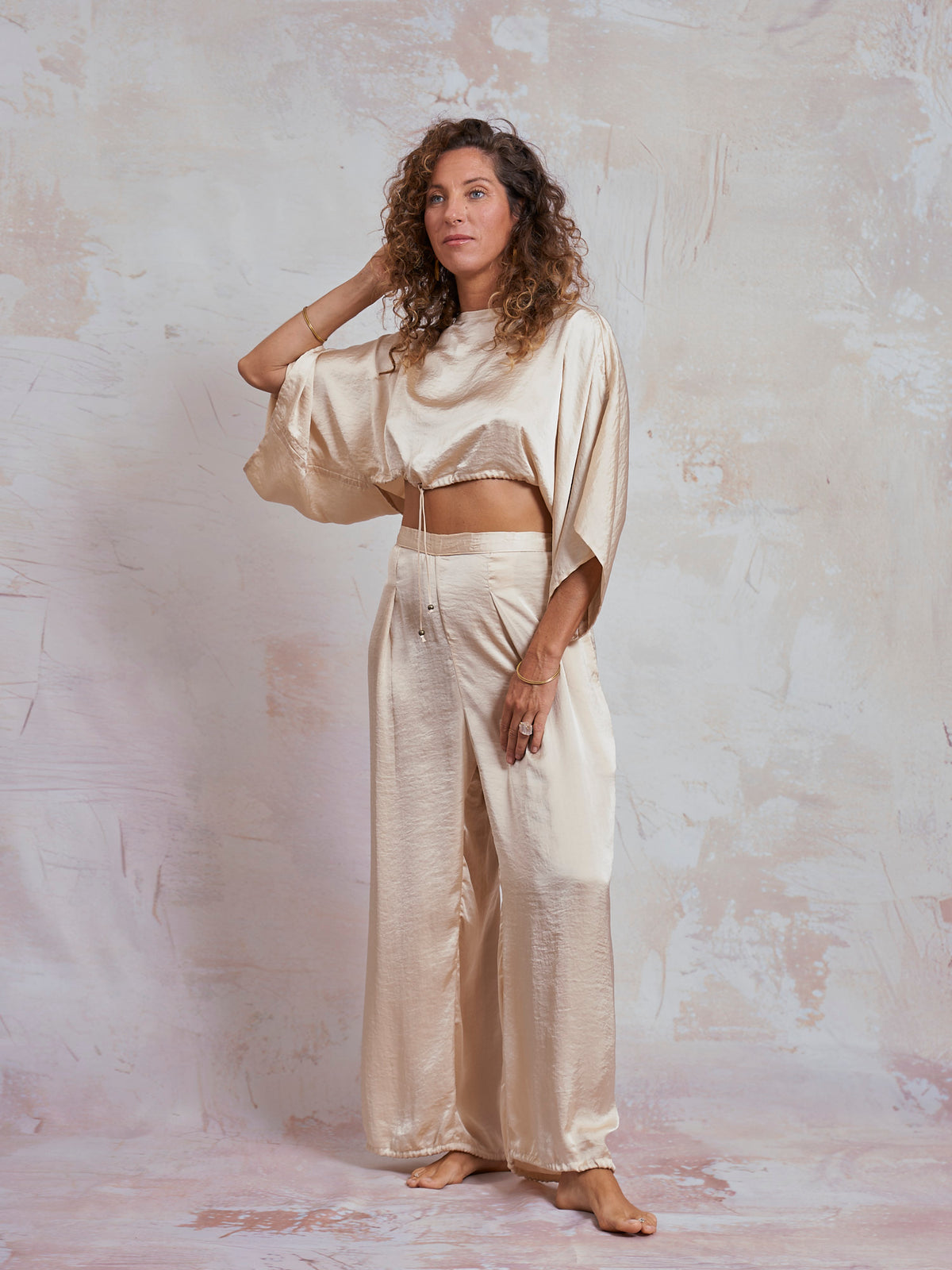Ivory Satin Yuko Pants