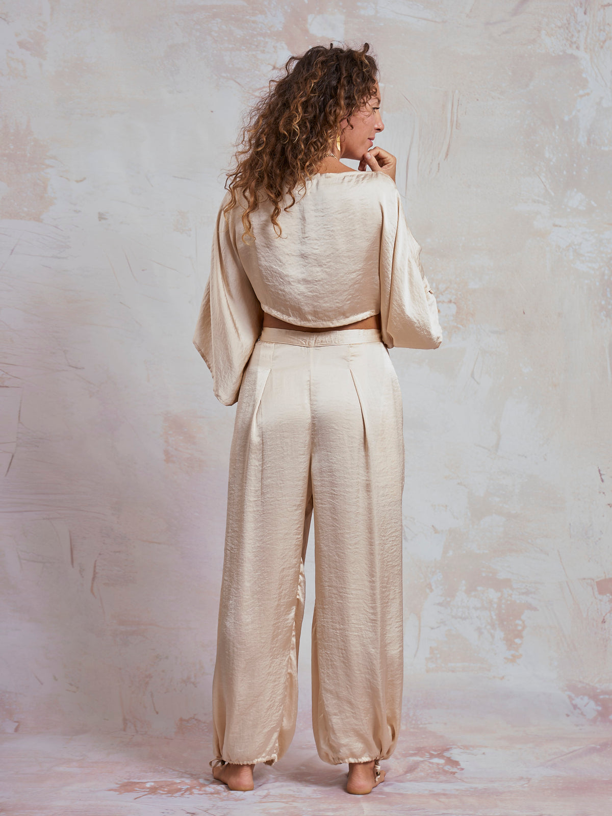 Ivory Satin Yuko Pants