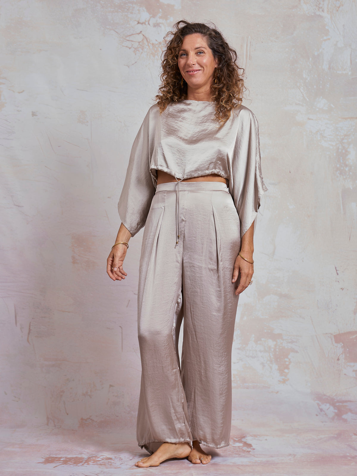 Taupe Satin Yuko Pants