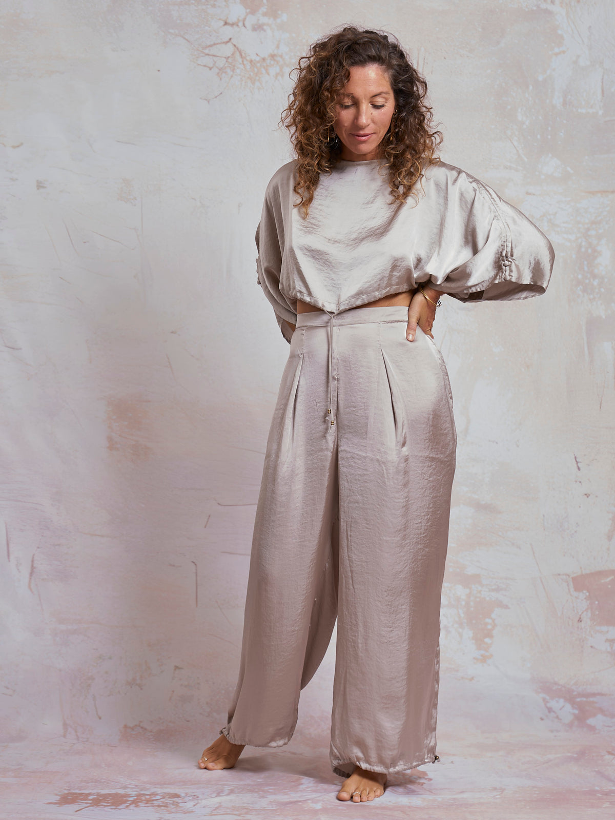 Taupe Satin Yuko Pants