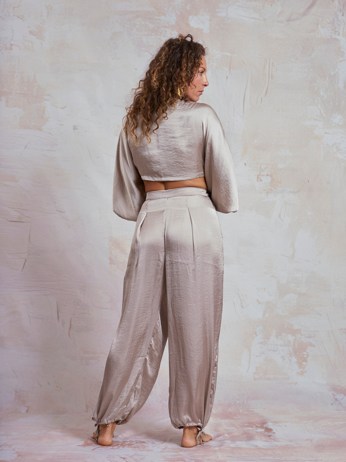 Taupe Satin Yuko Pants