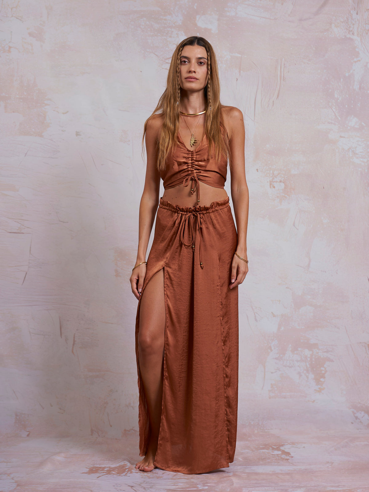 Copper Satin Cleo Skirt
