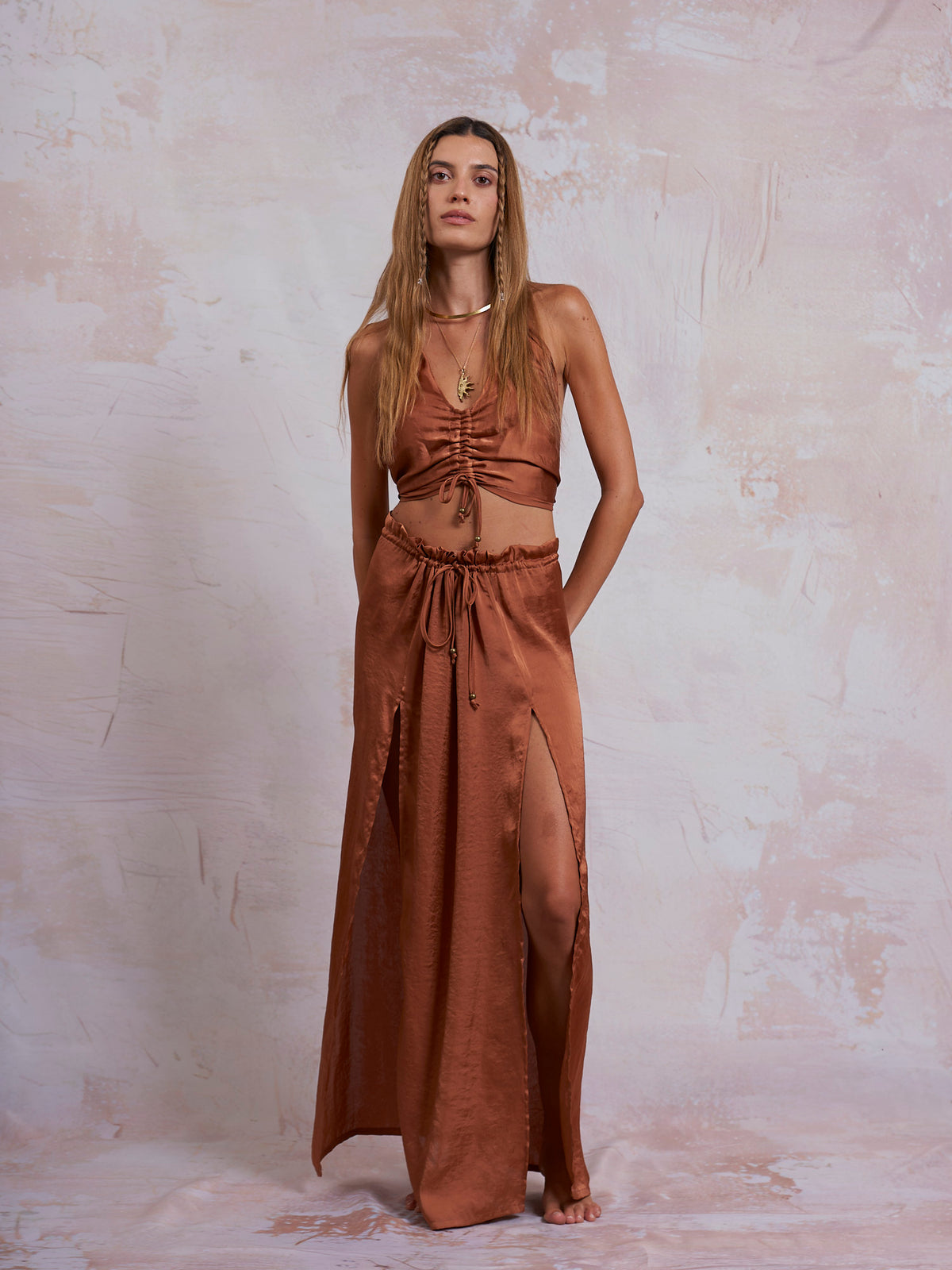 Copper Satin Cleo Skirt