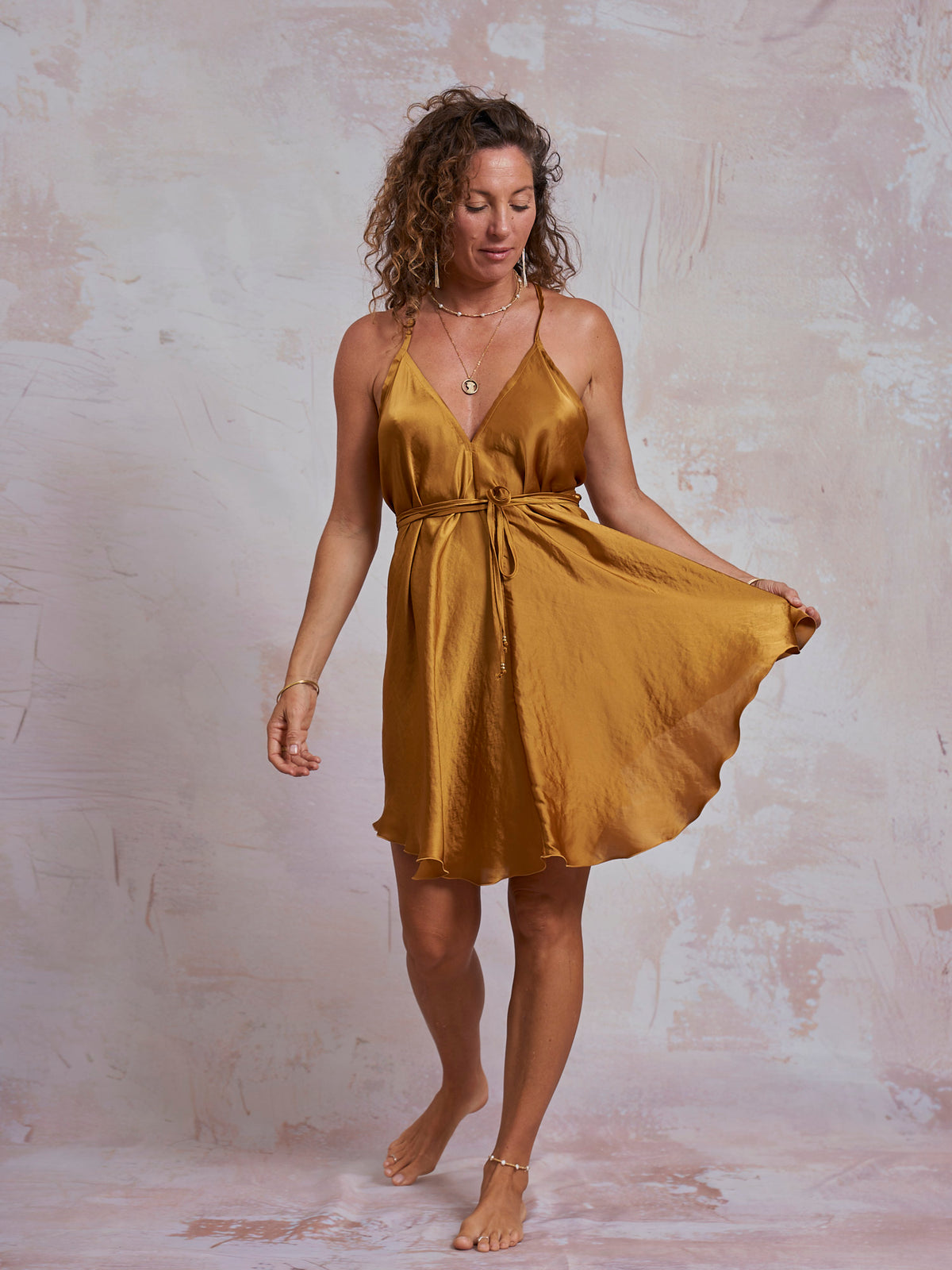 Gold Satin Ibiza Dress